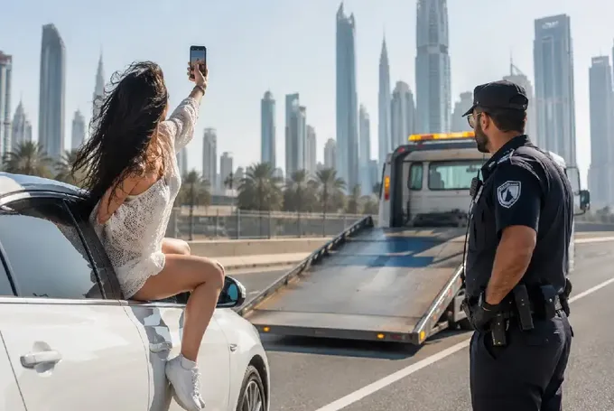 Tehlikeli fotoğraf çekimi yapan kadın trafikten men edildi