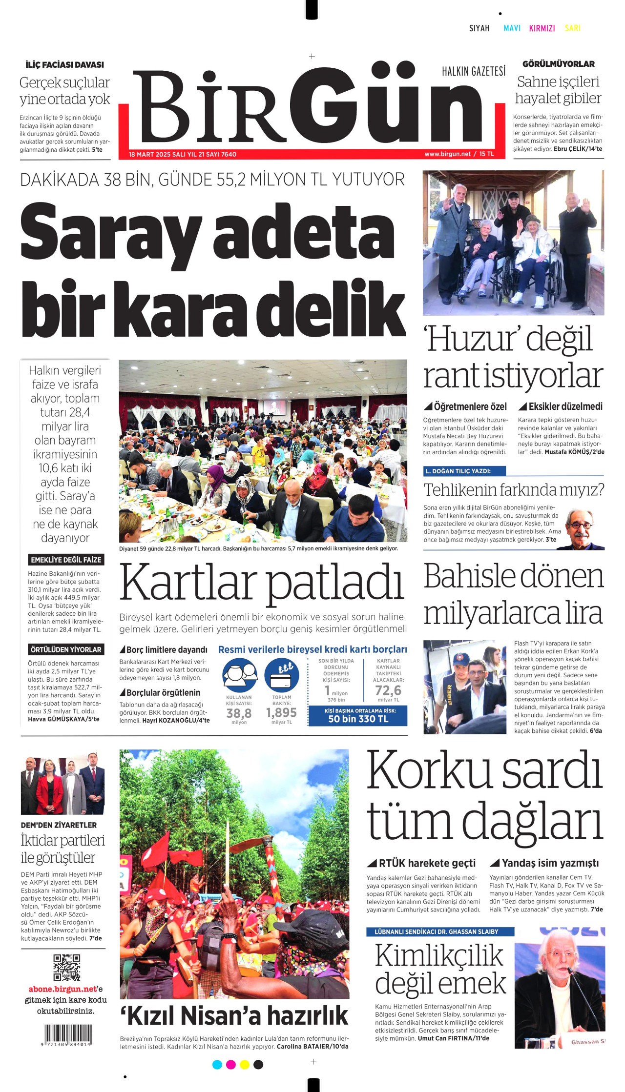 BİRGÜN gazetesinin 18 Mart 2025 tarihli birinci sayfası