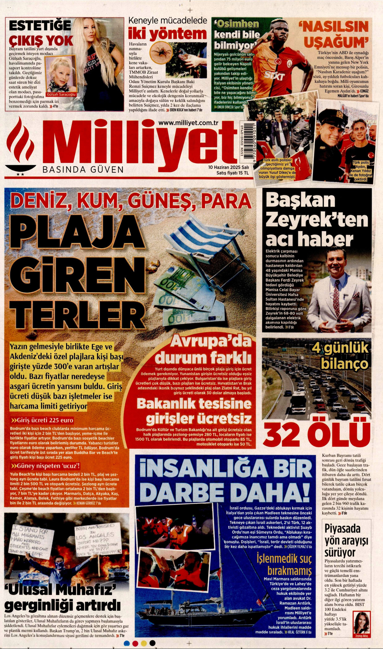 MİLLİYET gazetesinin 10 Haziran 2025 tarihli birinci sayfası