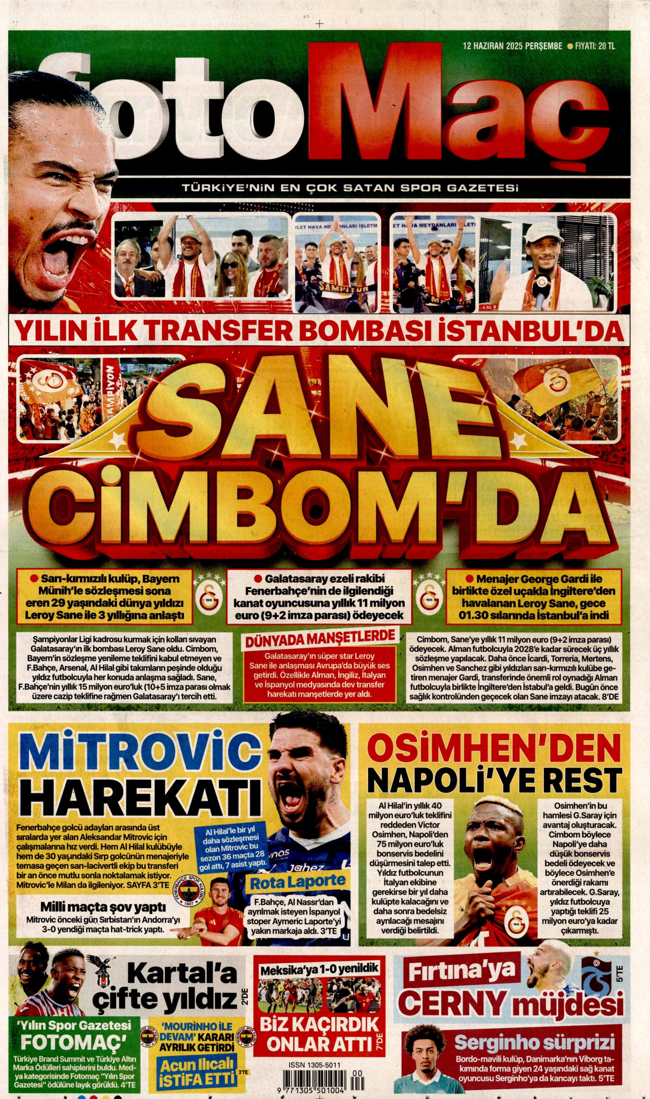 FOTOMAÇ gazetesinin 12 Haziran 2025 tarihli birinci sayfası