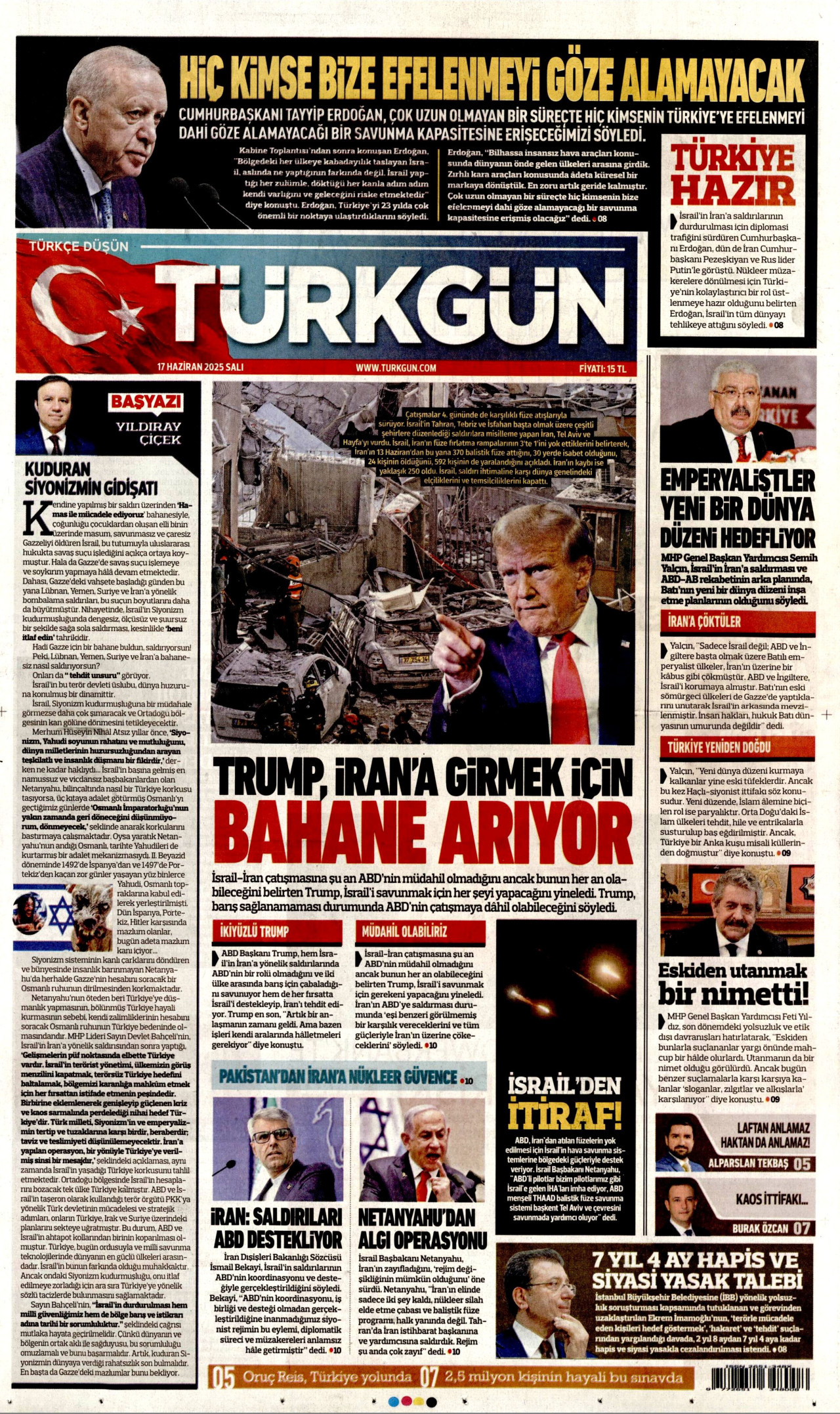 TÜRKGÜN gazetesinin 17 Haziran 2025 tarihli birinci sayfası