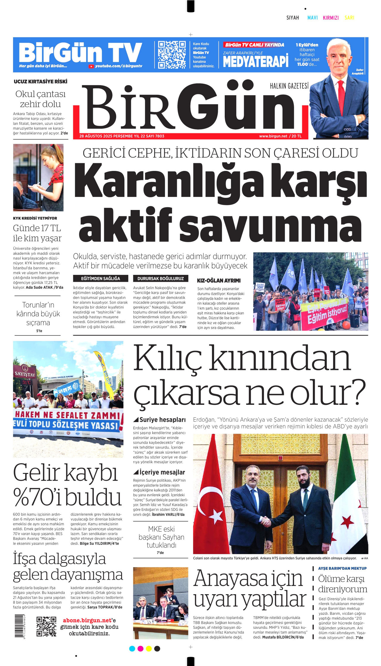 BİRGÜN gazetesinin 28 Ağustos 2025 tarihli birinci sayfası