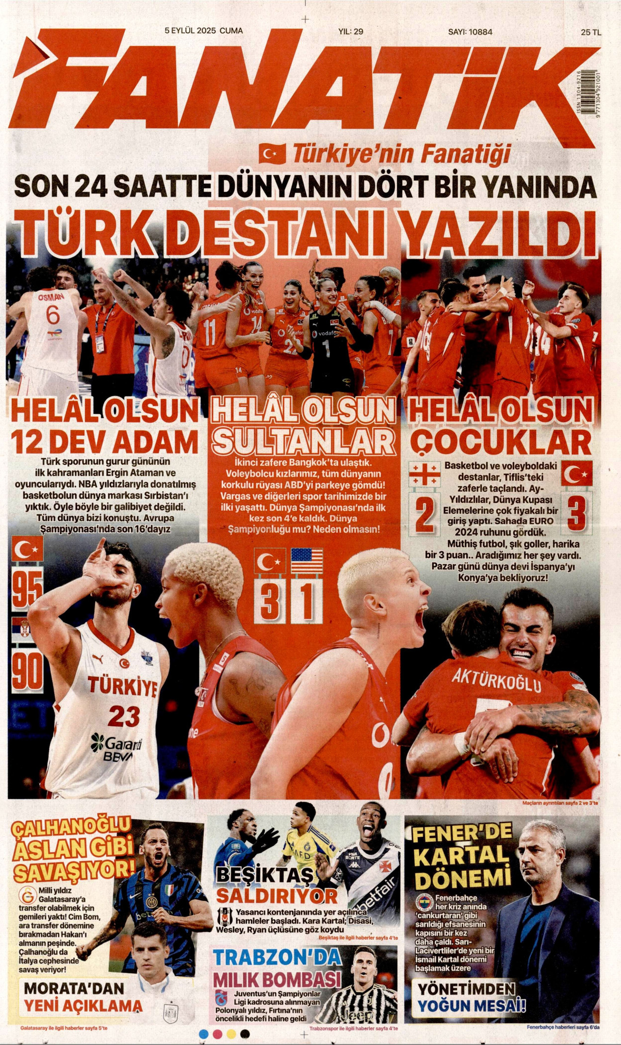 FANATİK gazetesinin 5 Eylül 2025 tarihli birinci sayfası