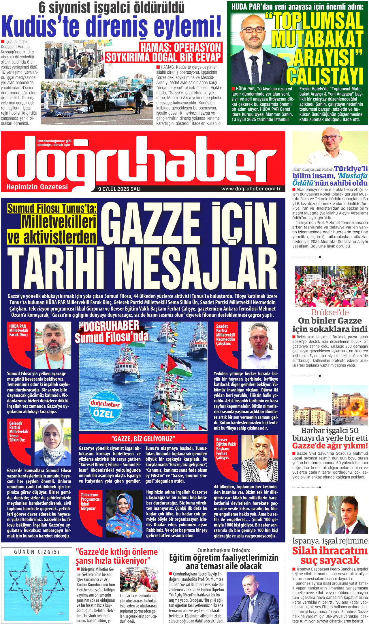 DOĞRU HABER gazetesinin 9 Eylül 2025 tarihli birinci sayfası