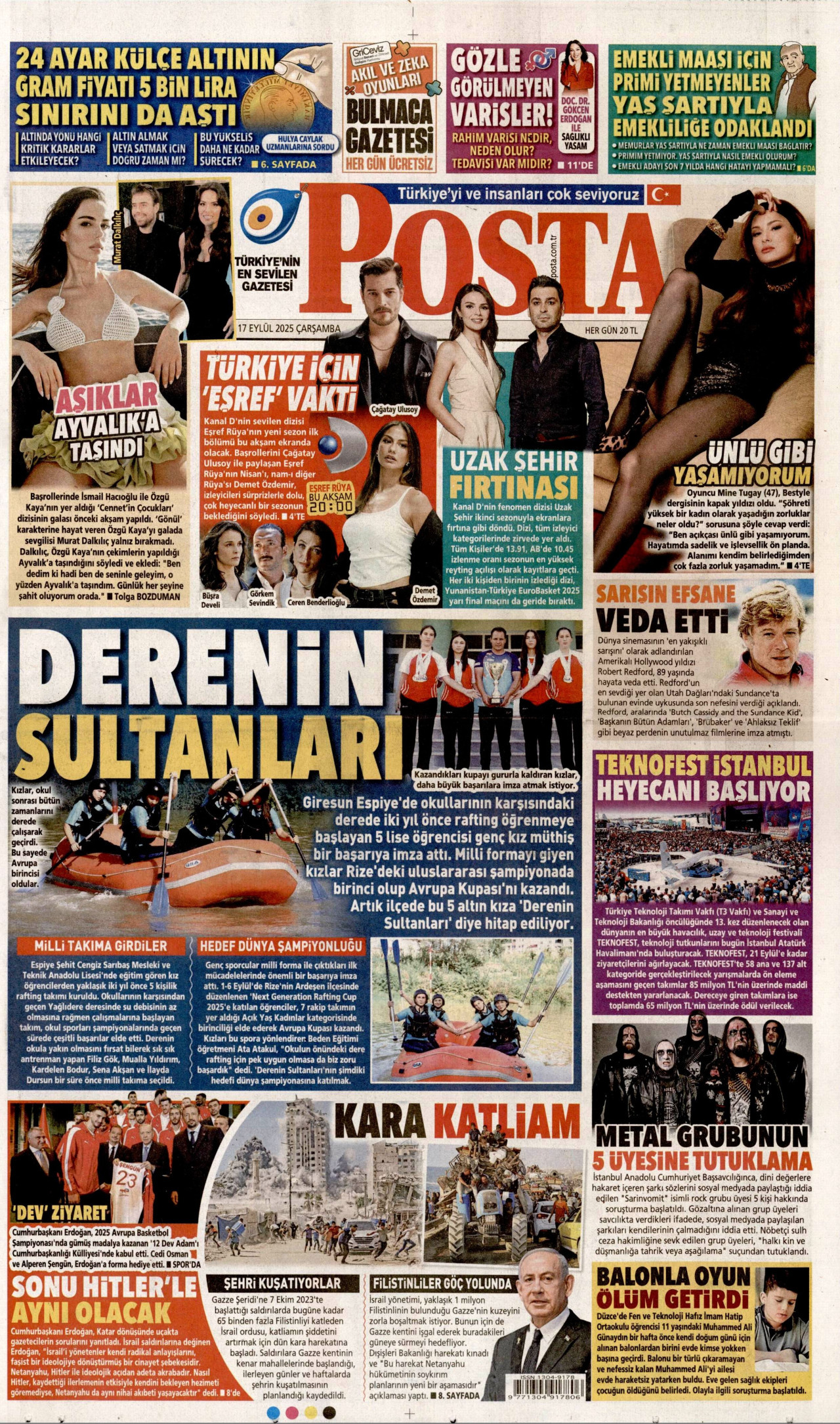 POSTA gazetesinin 17 Eylül 2025 tarihli birinci sayfası