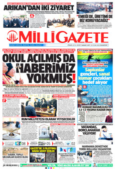 MİLLİ GAZETE 26 Ocak 2026 gazete manşeti
