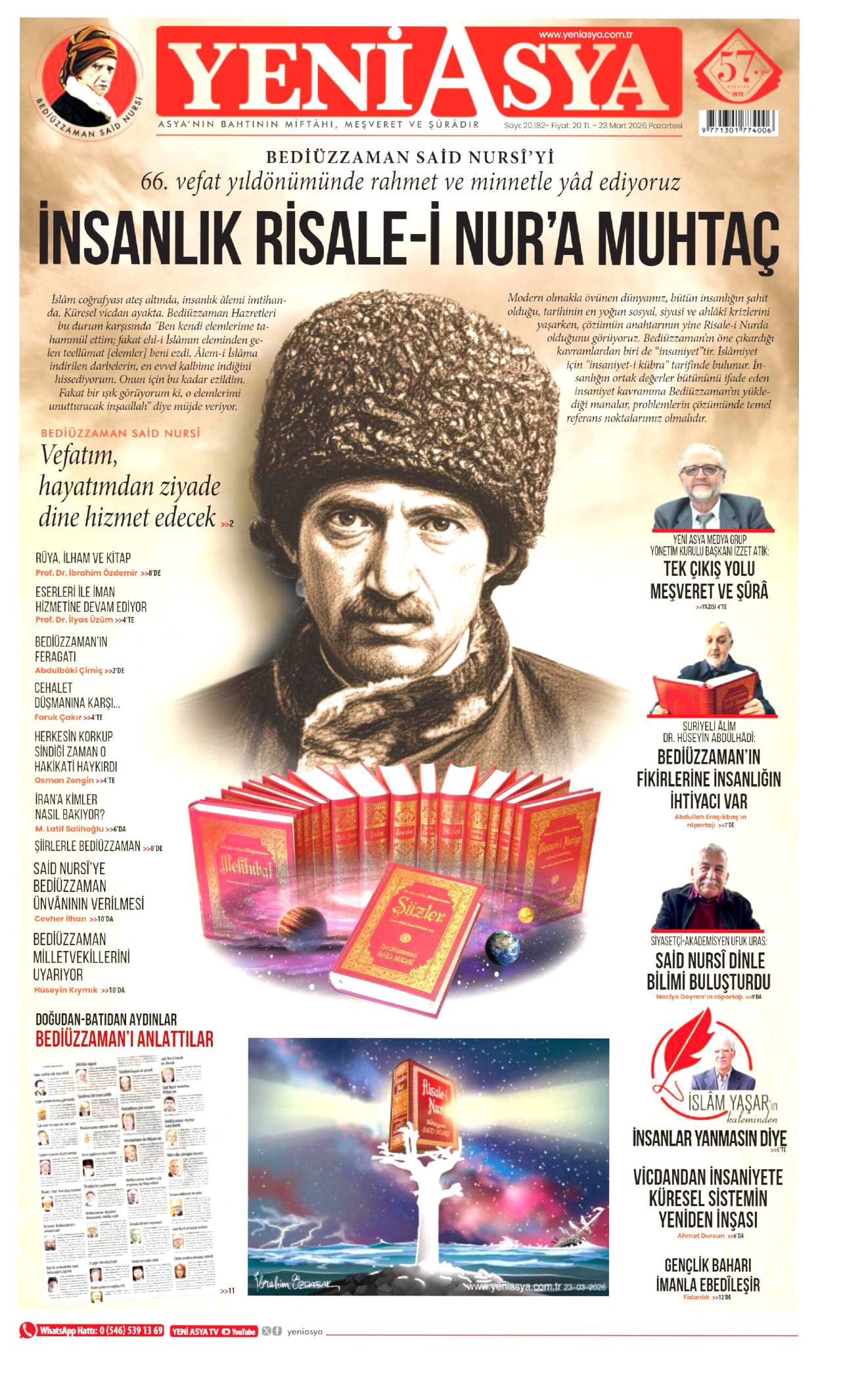 YENİ ASYA gazetesinin 23 Mart 2026 tarihli birinci sayfası