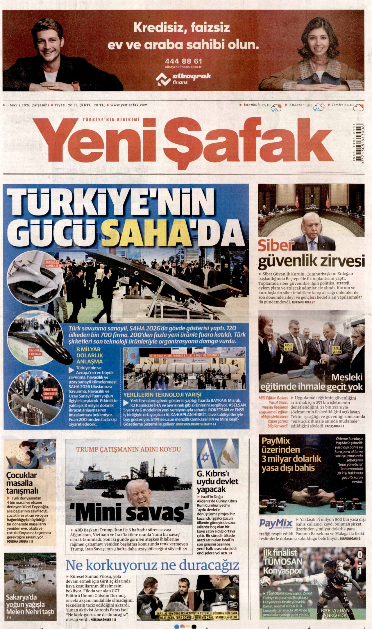 YENİ ŞAFAK gazetesinin 6 Mayıs 2026 tarihli birinci sayfası