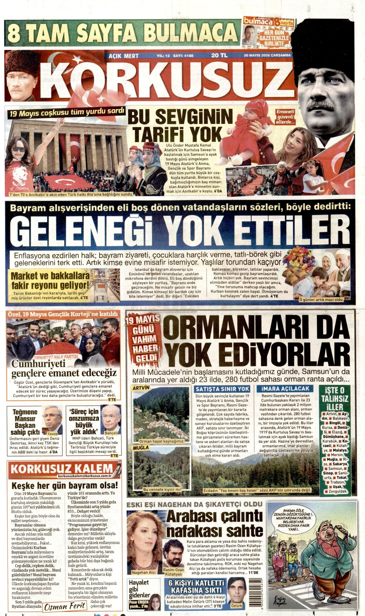 KORKUSUZ gazetesinin 20 Mayıs 2026 tarihli birinci sayfası