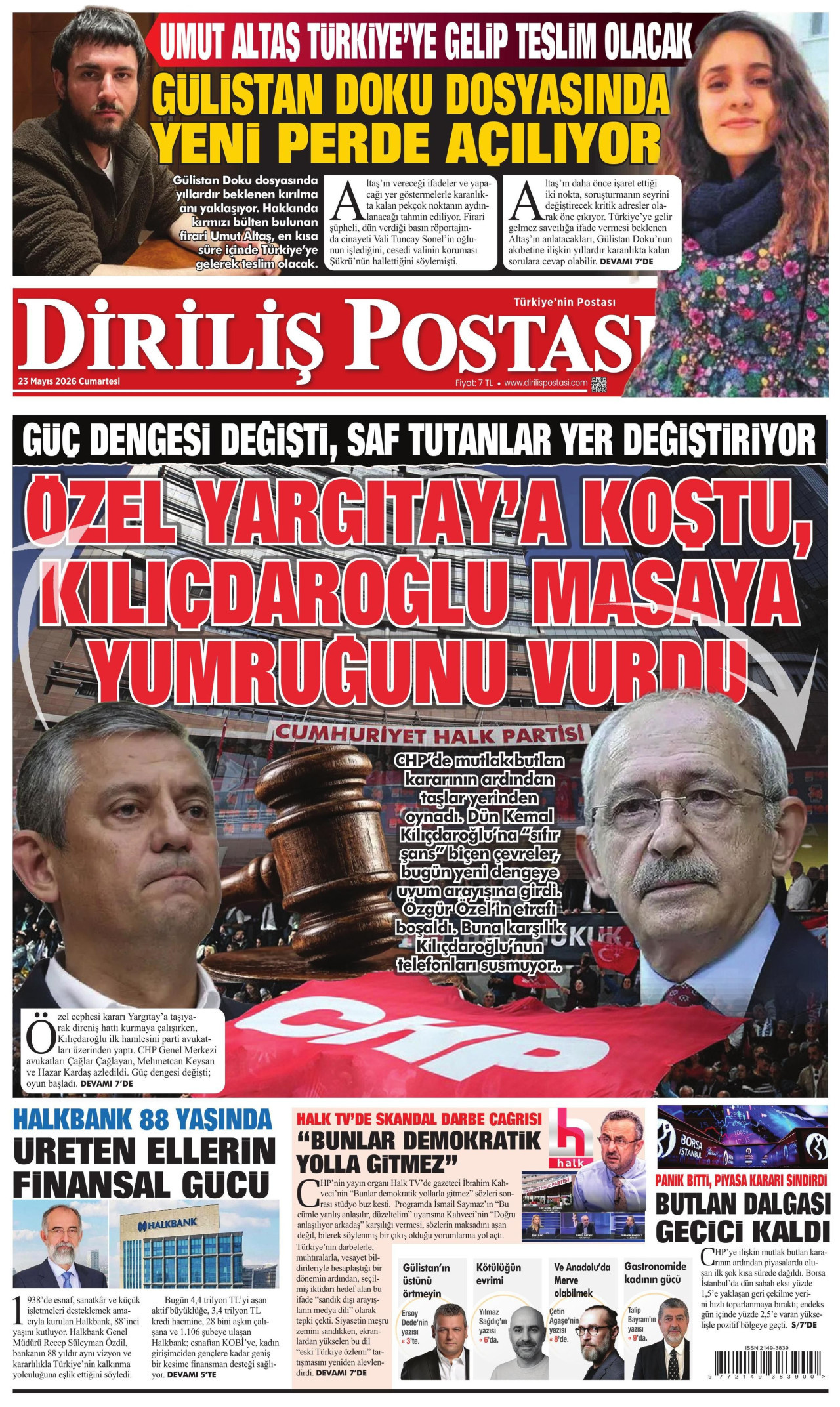 DİRİLİŞ POSTASI gazetesinin 23 Mayıs 2026 tarihli birinci sayfası