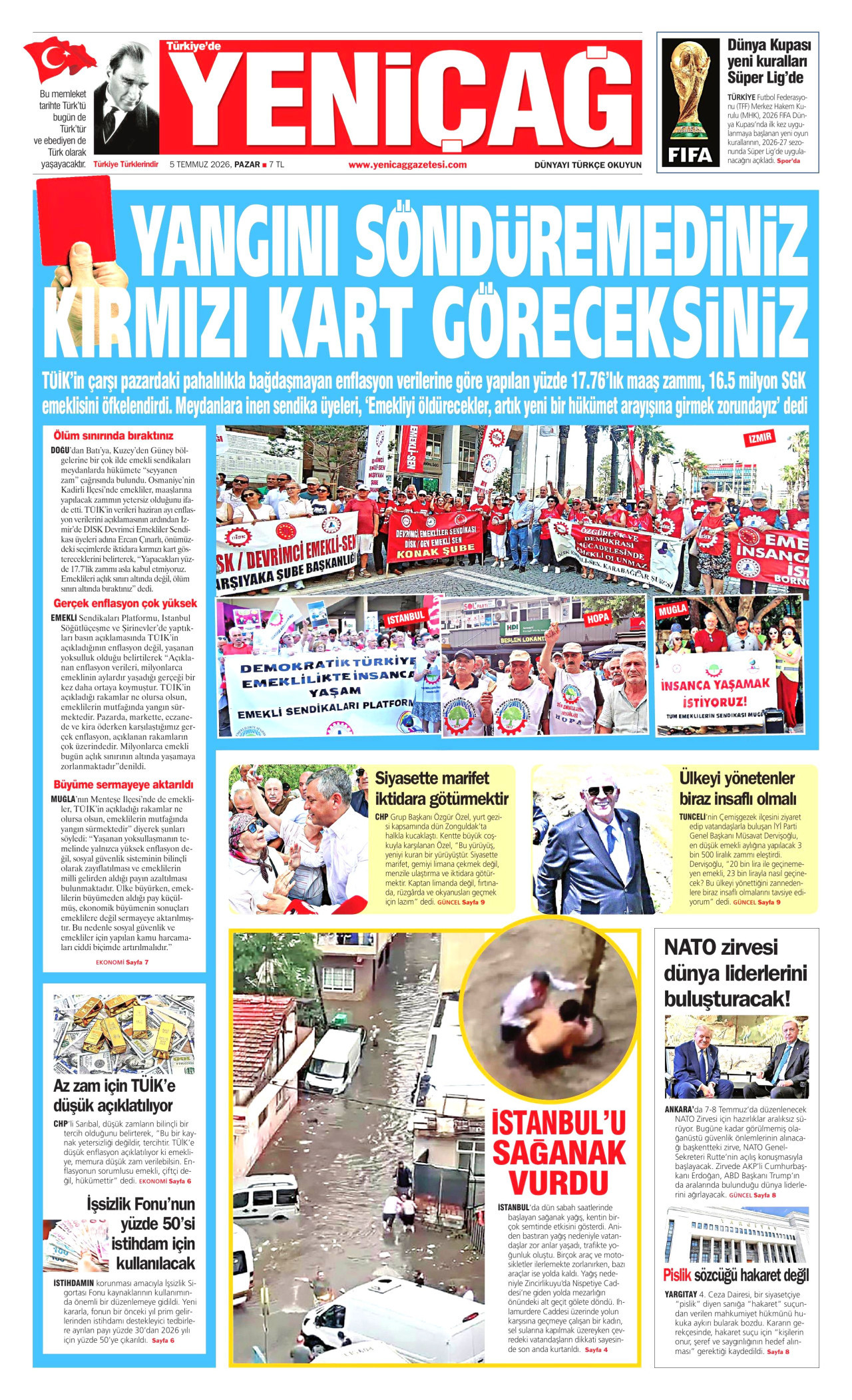 YENİÇAĞ gazetesinin 5 Temmuz 2026 tarihli birinci sayfası