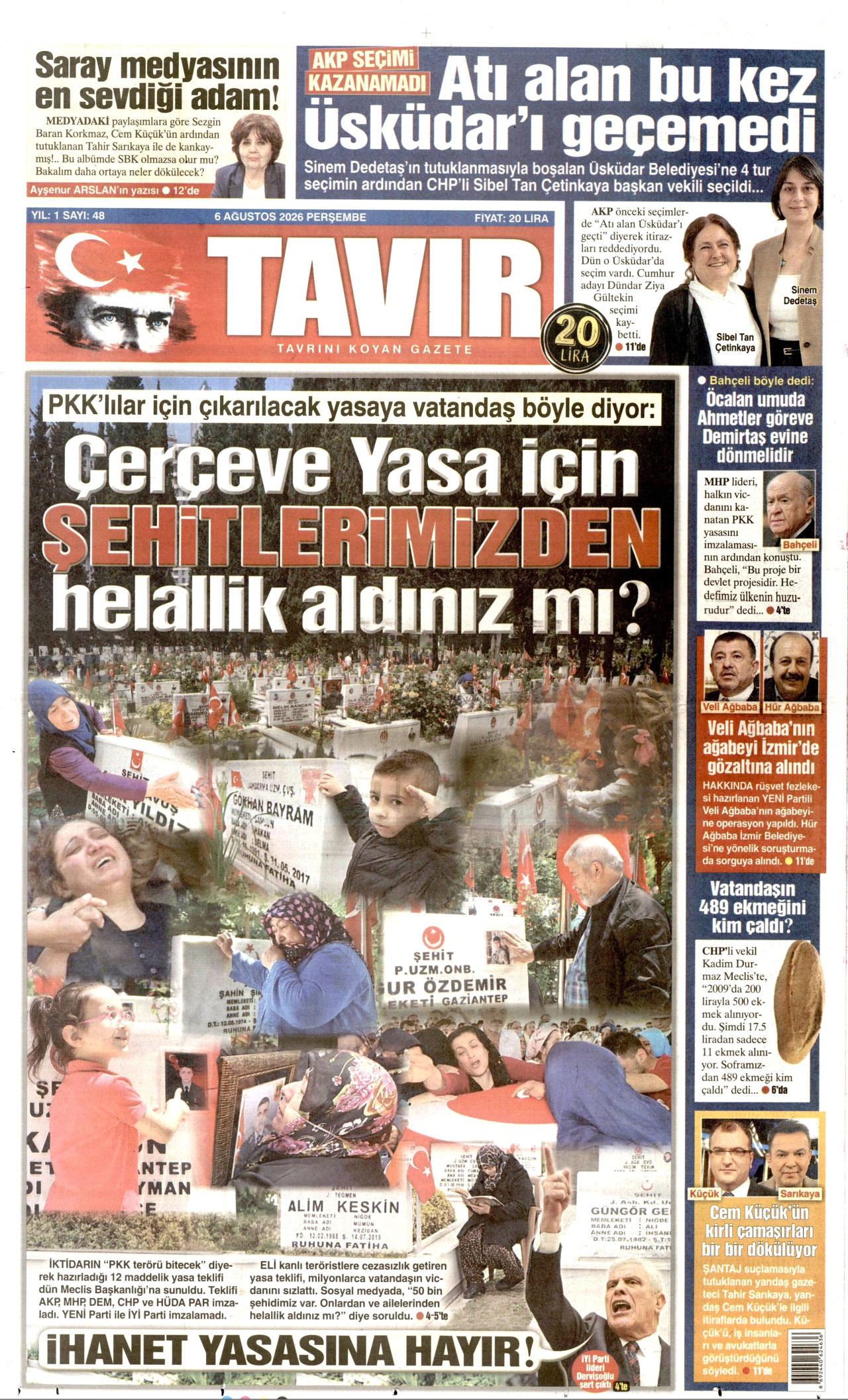 TAVIR GAZETESİ gazetesinin 6 Ağustos 2026 tarihli birinci sayfası