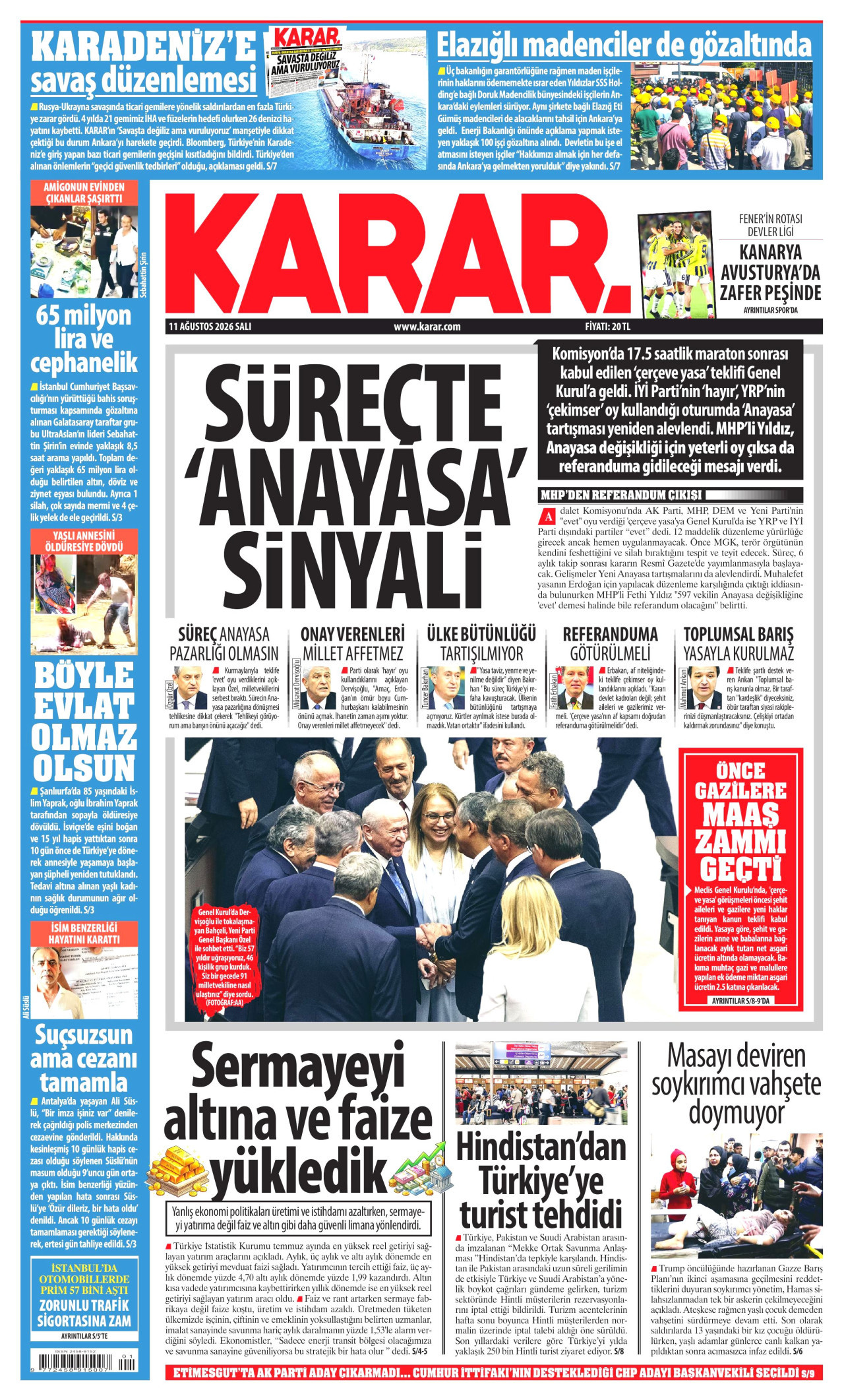 KARAR gazetesinin 11 Ağustos 2026 tarihli birinci sayfası
