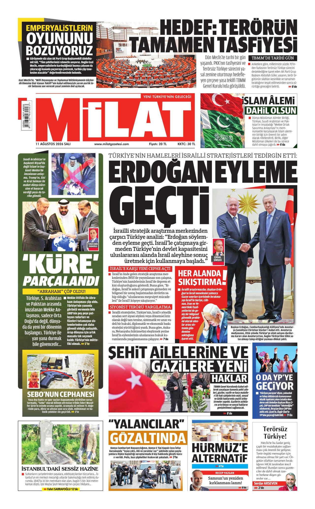 MİLAT gazetesinin 11 Ağustos 2026 tarihli birinci sayfası