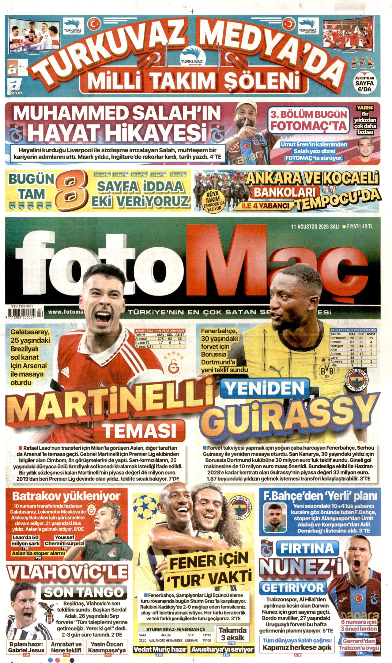 FOTOMAÇ gazetesinin 11 Ağustos 2026 tarihli birinci sayfası
