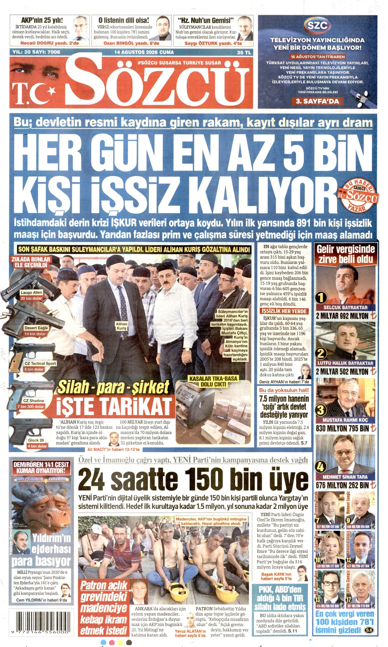 NEFES 14 Ağustos 2026 Gazete Manşeti Büyük
