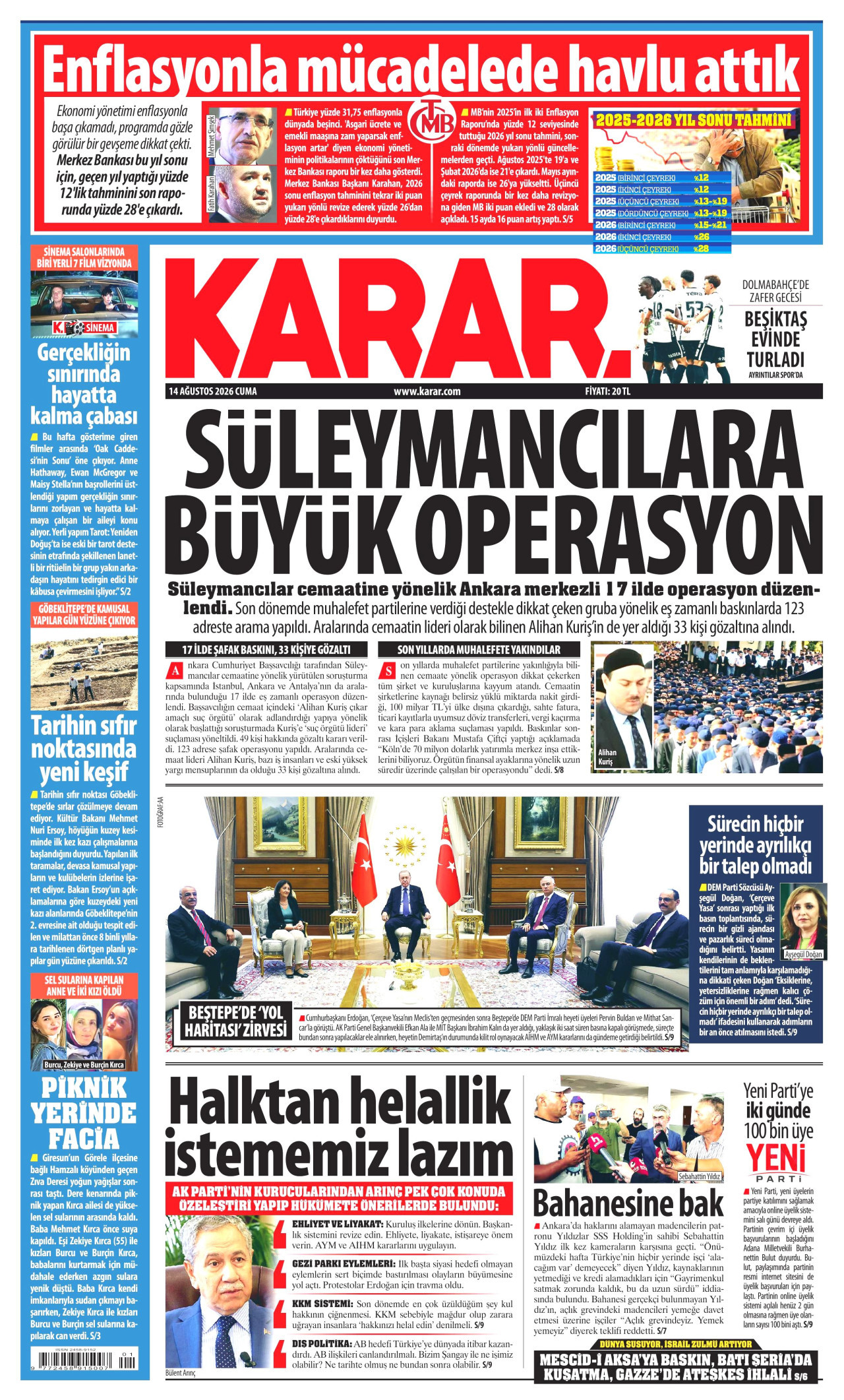 KARAR 14 Ağustos 2026 Gazete Manşeti Büyük