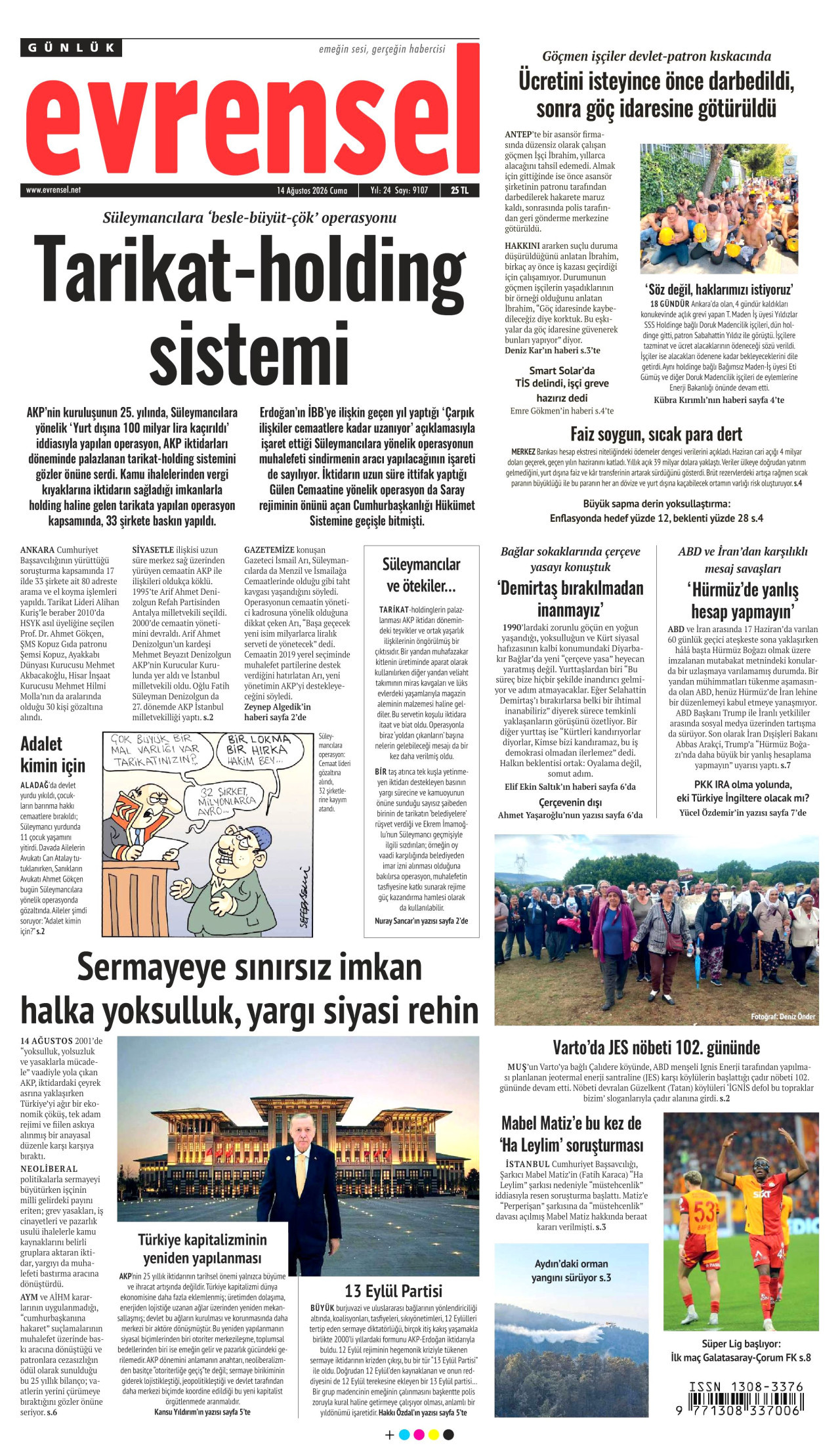 EVRENSEL 14 Ağustos 2026 Gazete Manşeti Büyük