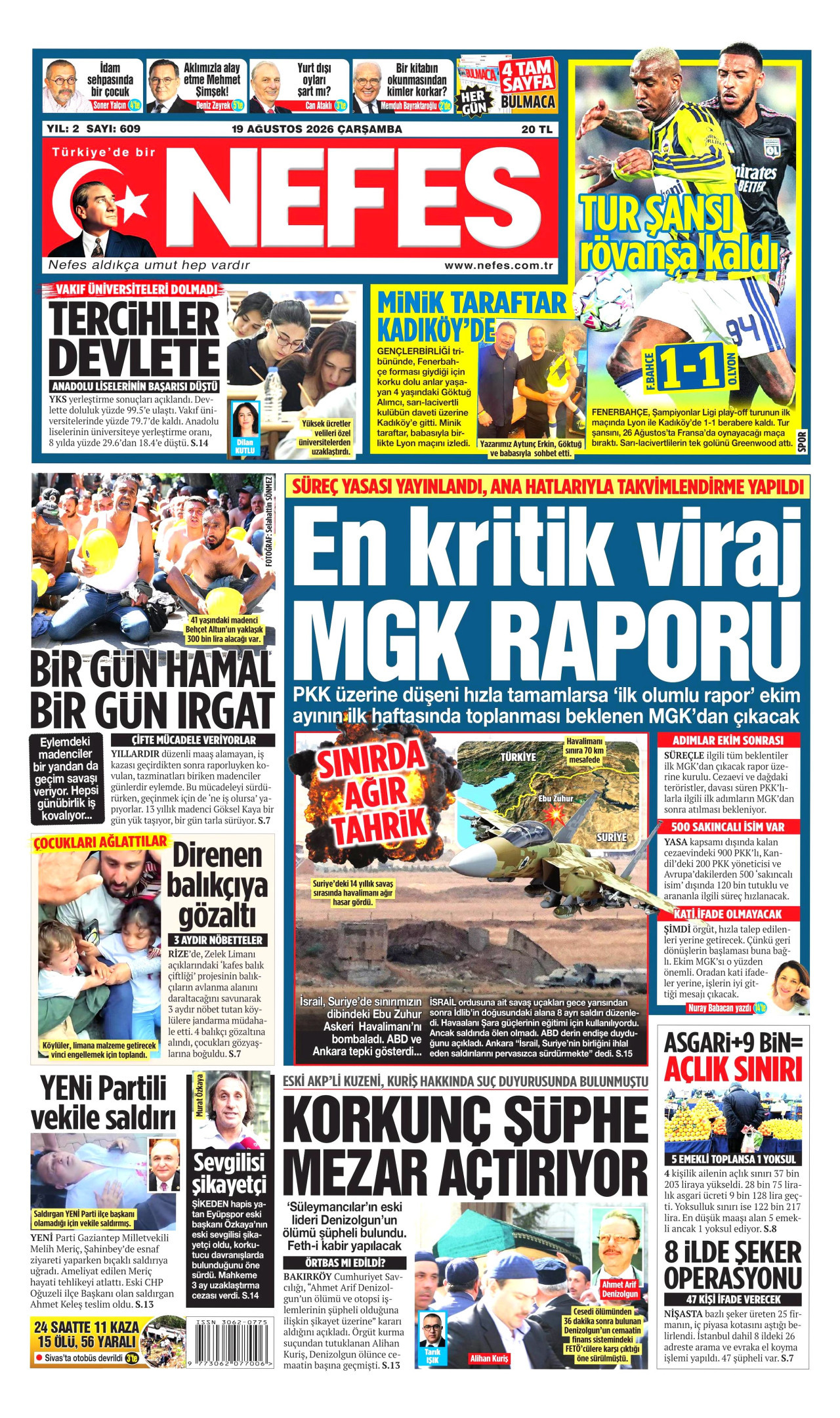 NEFES 19 Ağustos 2026 Gazete Manşeti Büyük