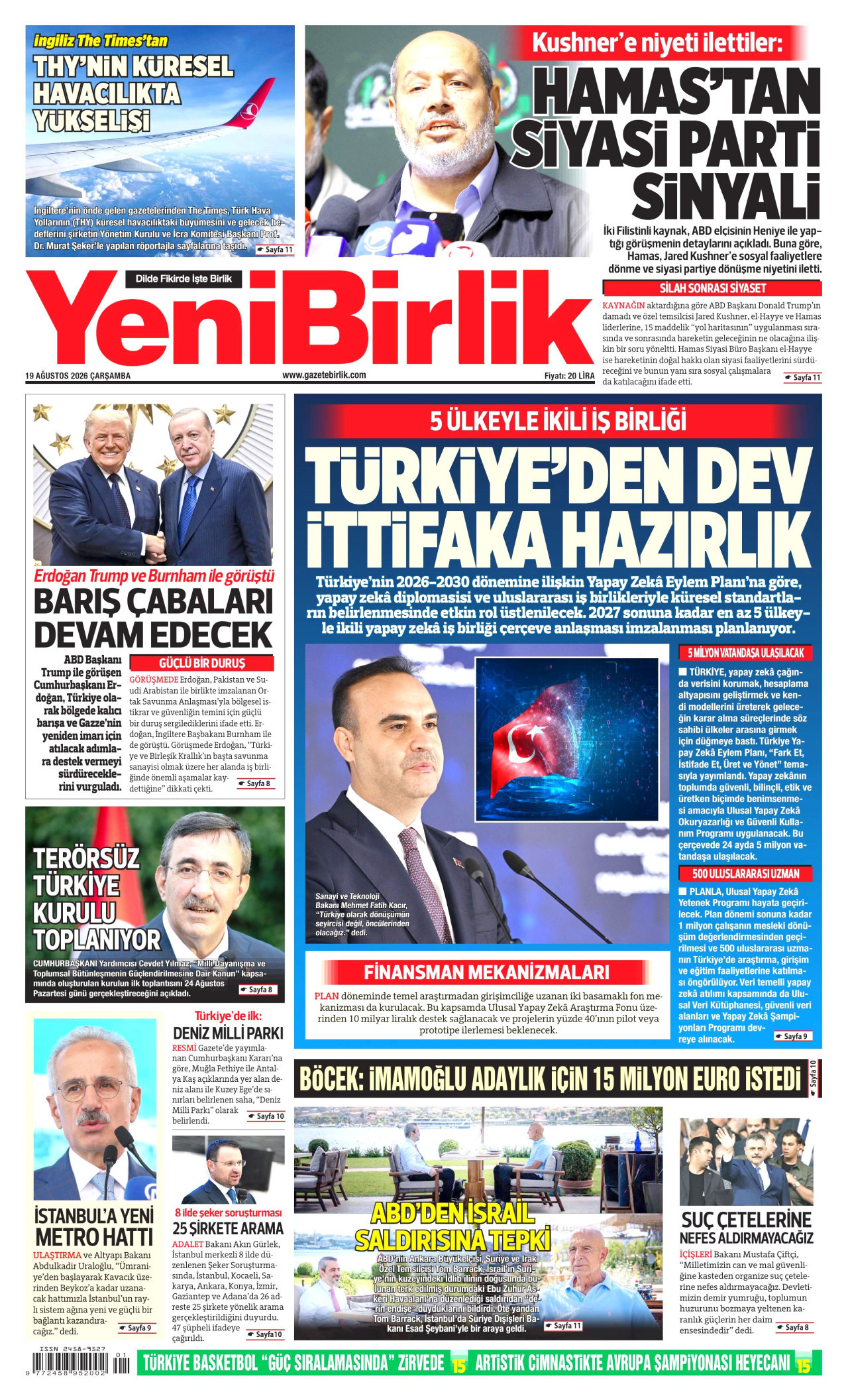 YENİBİRLİK 19 Ağustos 2026 Gazete Manşeti Büyük
