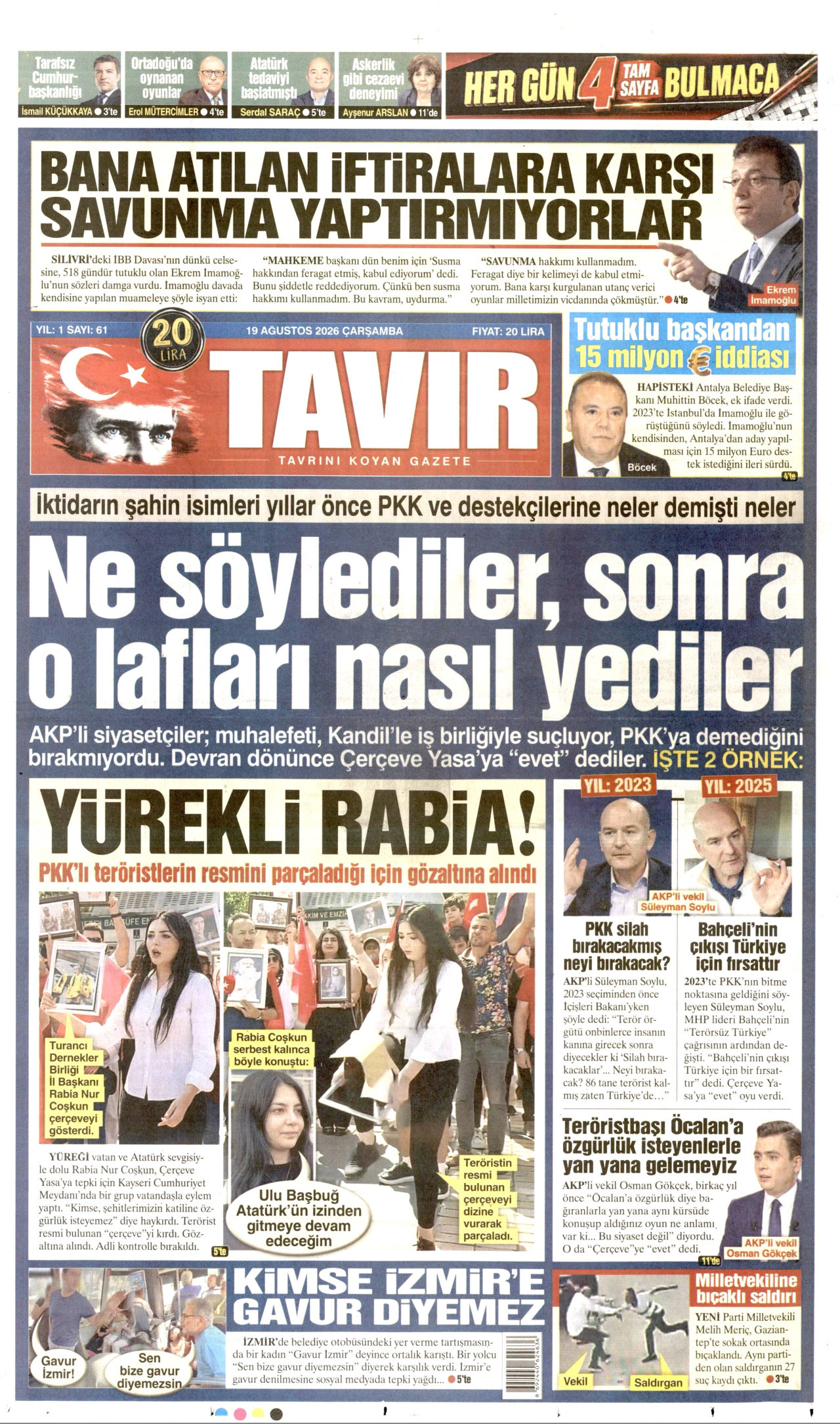 TAVIR GAZETESİ 19 Ağustos 2026 Gazete Manşeti Büyük