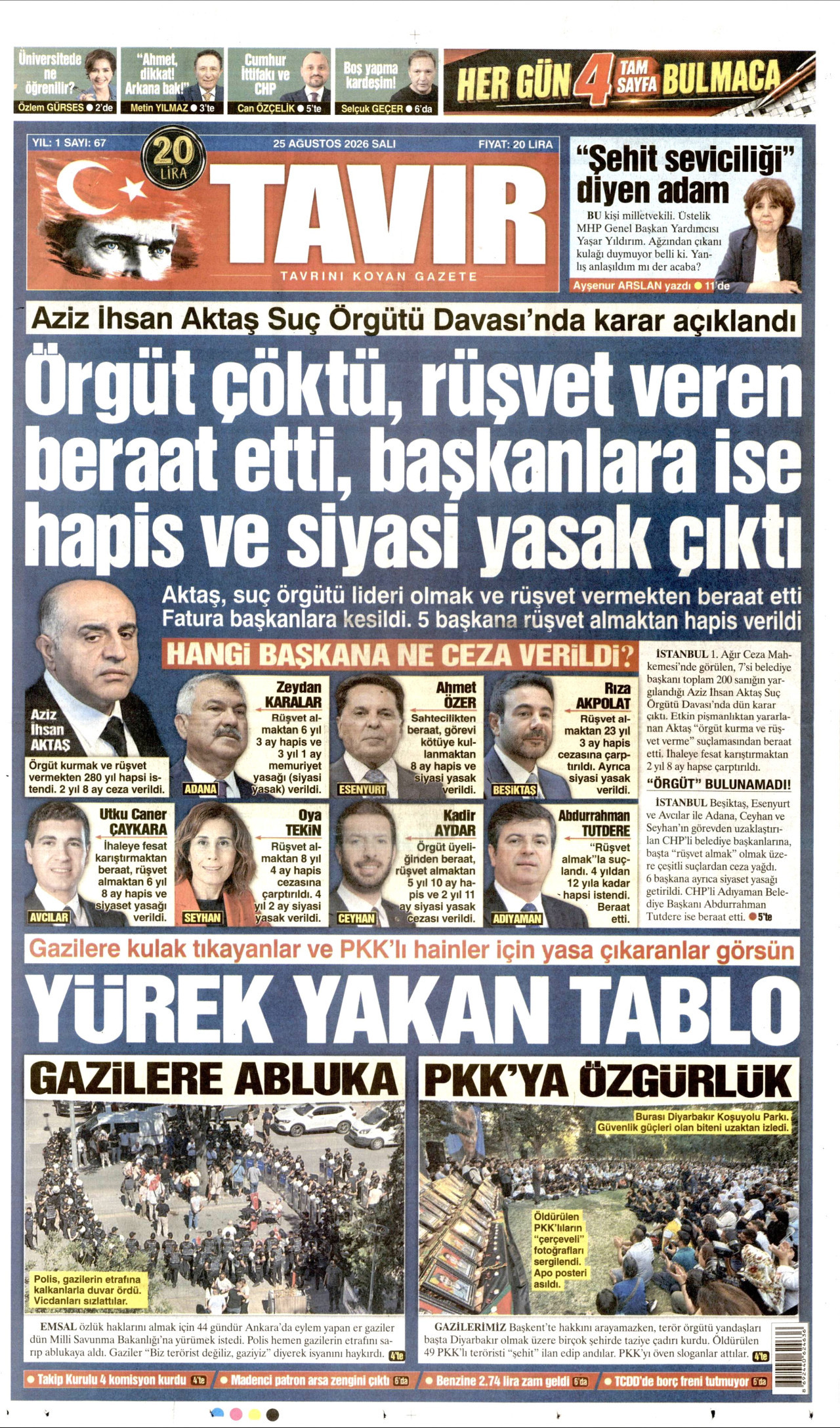 TAVIR GAZETESİ gazetesinin 25 Ağustos 2026 tarihli birinci sayfası