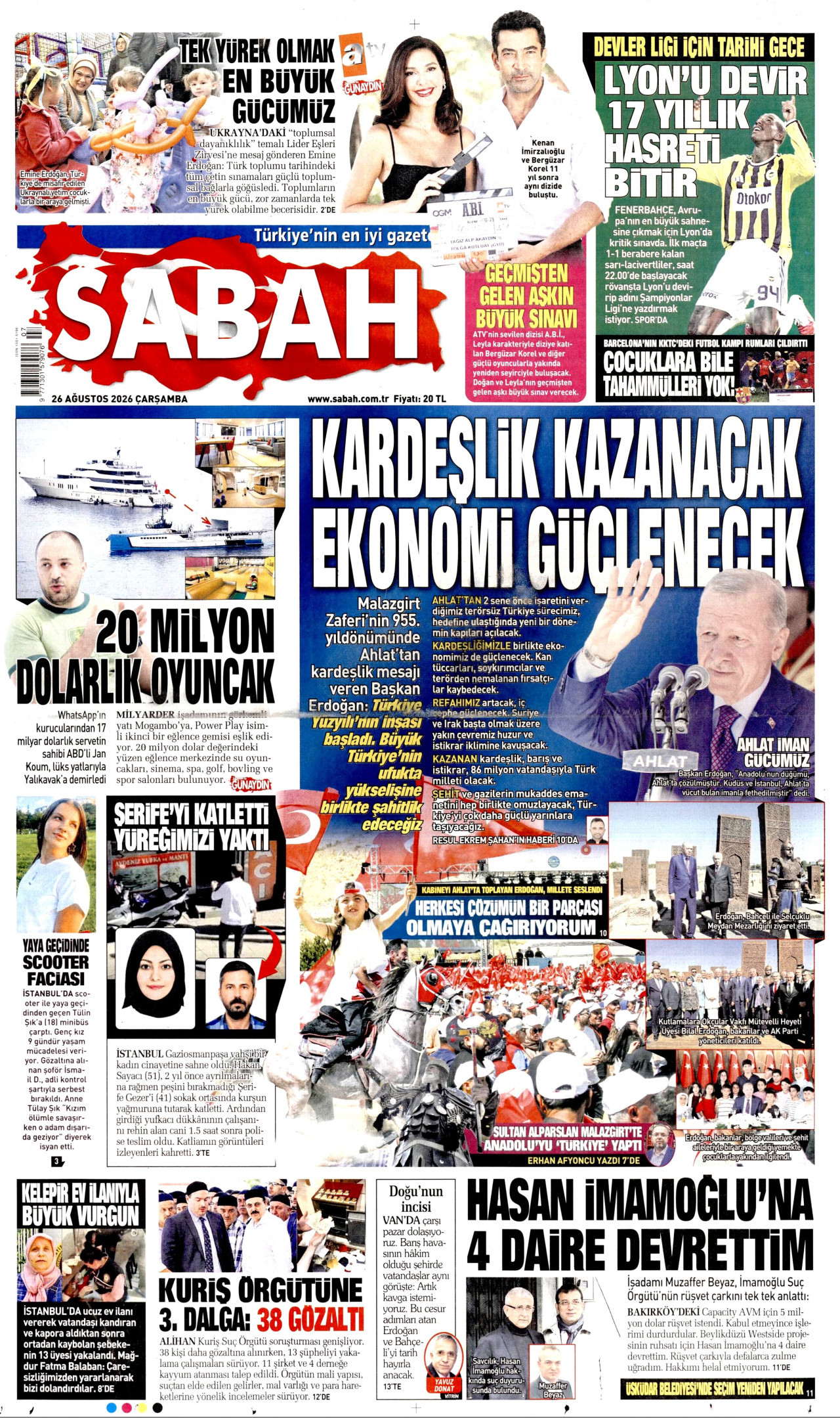 SABAH gazetesinin 26 Ağustos 2026 tarihli birinci sayfası