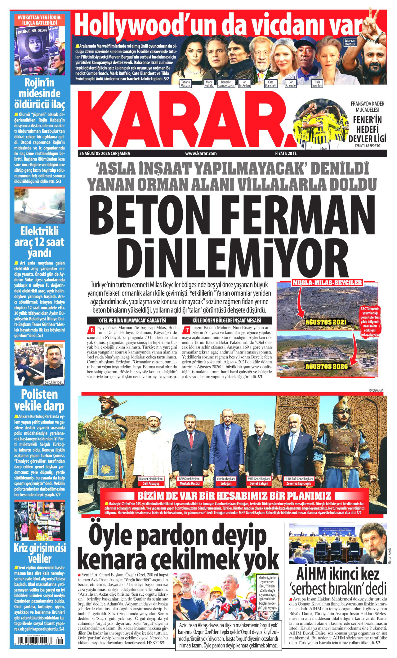 KARAR gazetesinin 26 Ağustos 2026 tarihli birinci sayfası