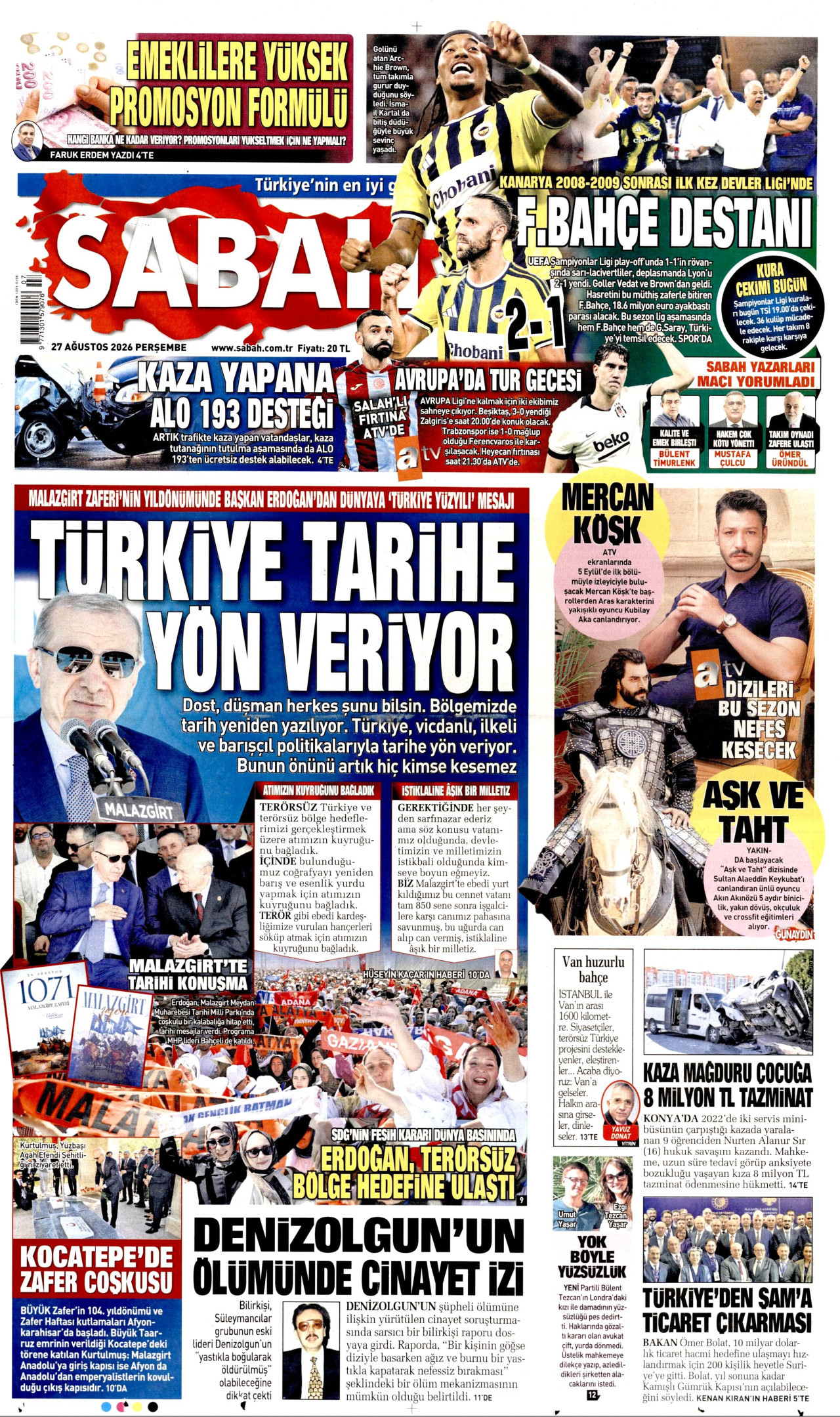 SABAH 27 Ağustos 2026 Gazete Manşeti Büyük