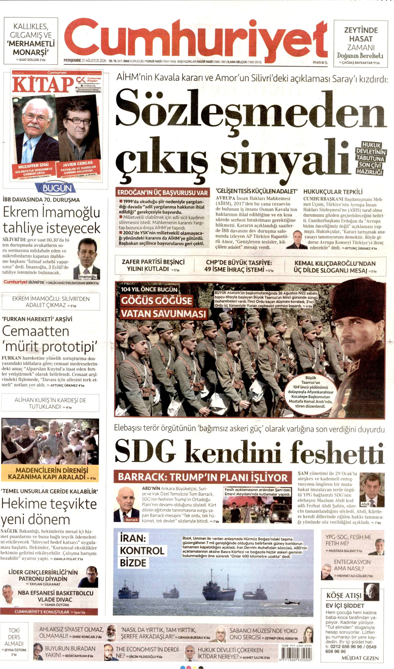 CUMHURİYET 27 Ağustos 2026 Gazete Manşeti Büyük