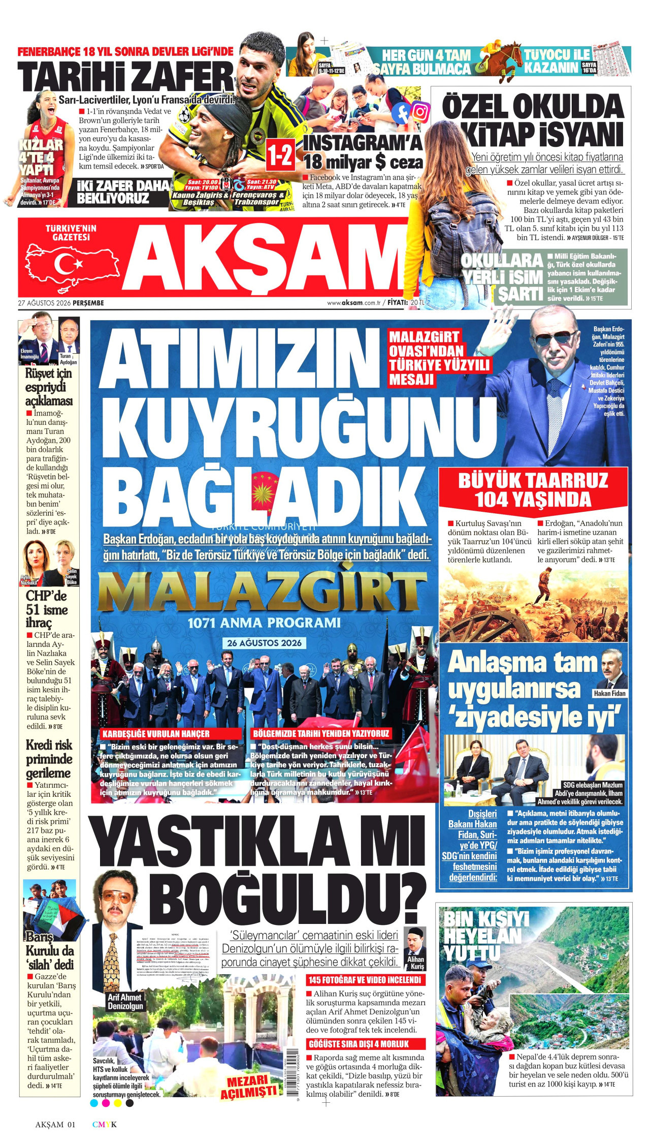 AKŞAM 27 Ağustos 2026 Gazete Manşeti Büyük