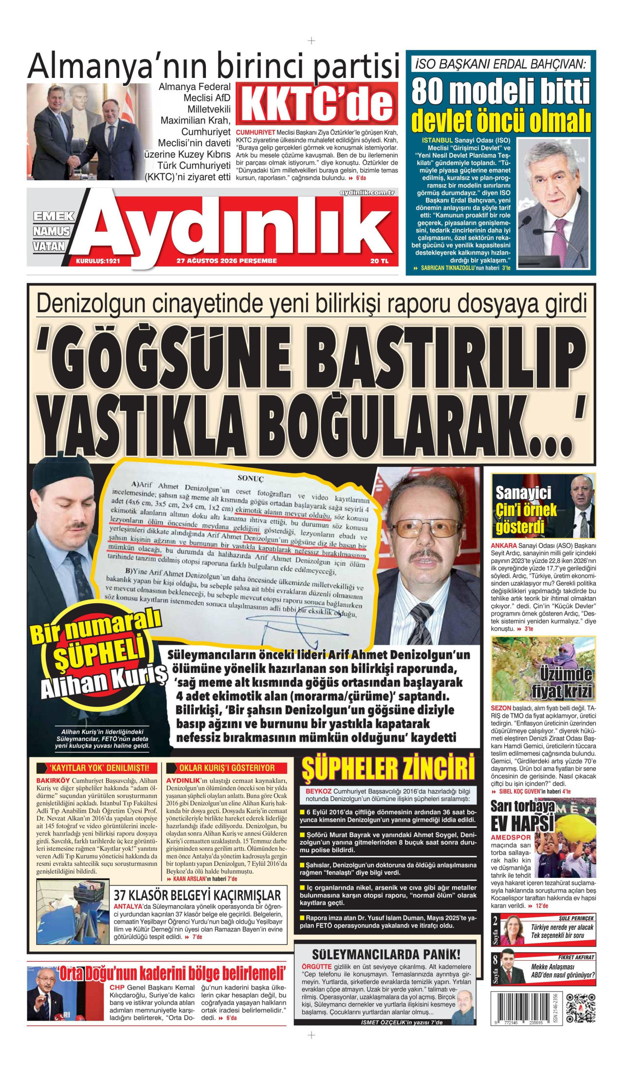 AYDINLIK GAZETESİ 27 Ağustos 2026 Gazete Manşeti Büyük