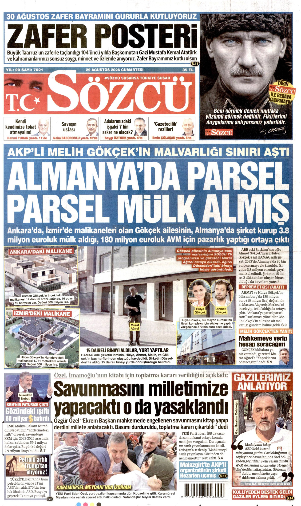 SÖZCÜ 29 Ağustos 2026 Gazete Manşeti Büyük