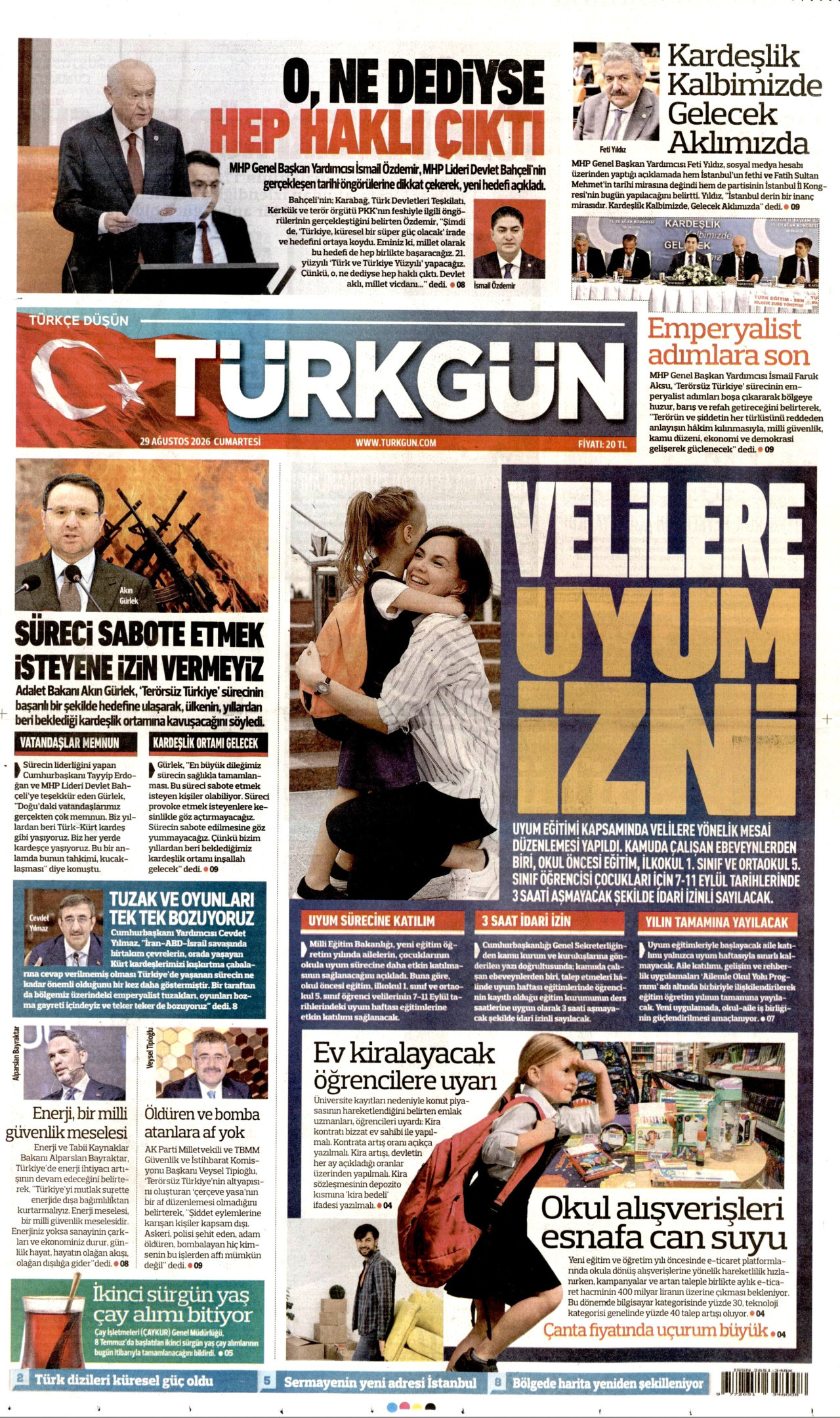 TÜRKGÜN 29 Ağustos 2026 Gazete Manşeti Büyük
