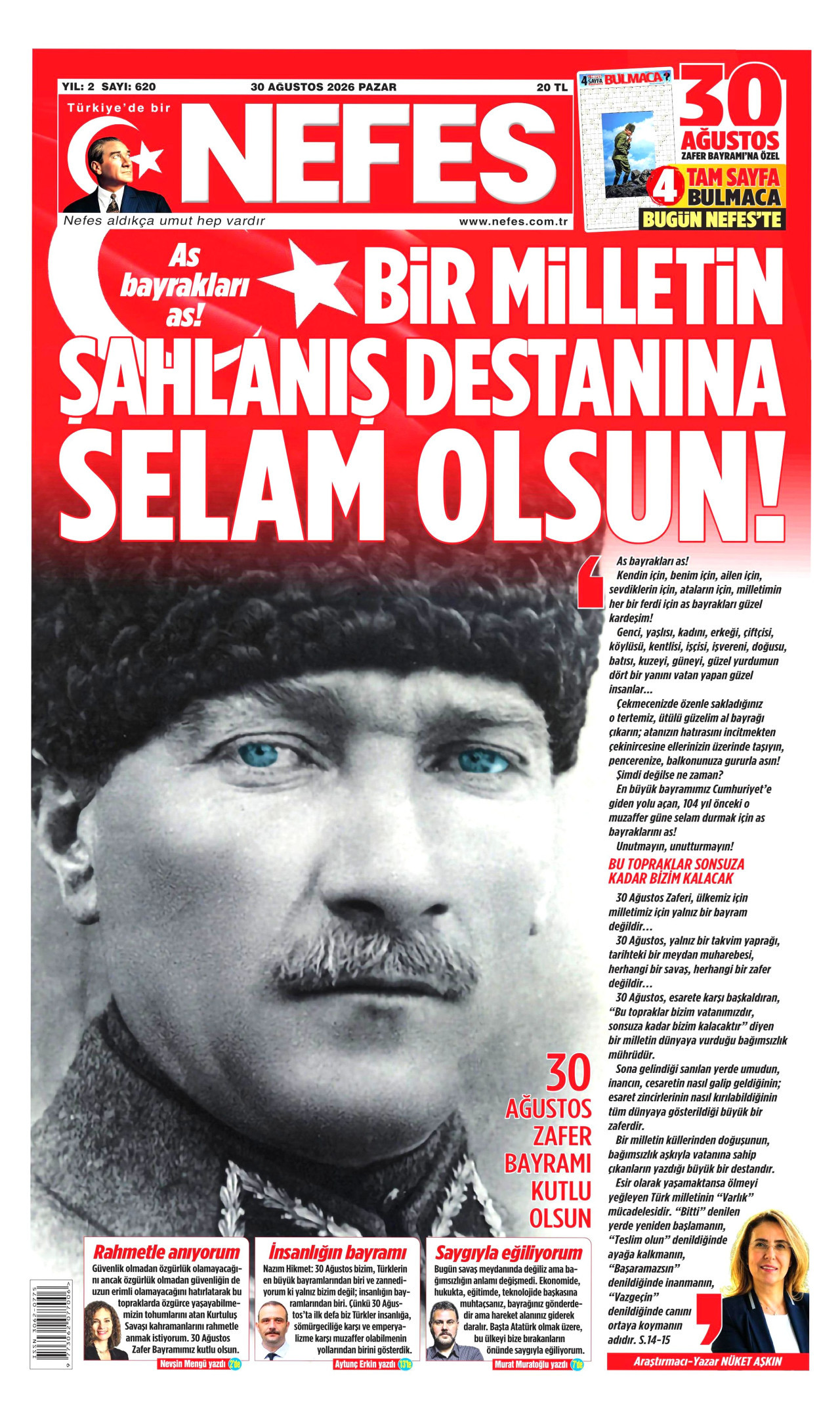NEFES 30 Ağustos 2026 Gazete Manşeti Büyük