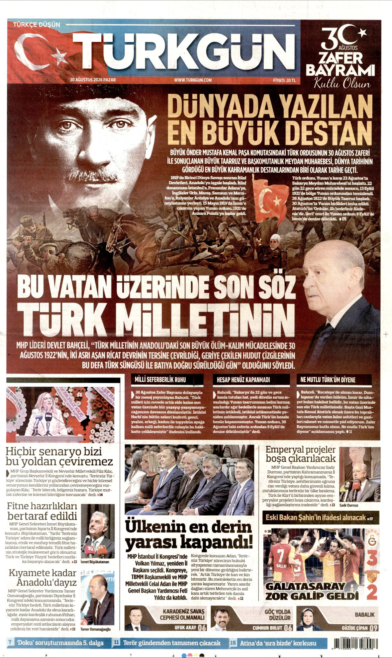 TÜRKGÜN 30 Ağustos 2026 Gazete Manşeti Büyük