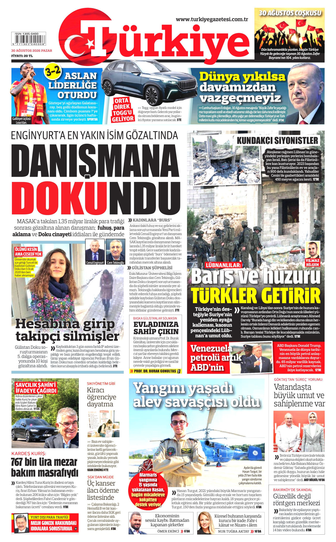 TÜRKİYE GAZETESİ 30 Ağustos 2026 Gazete Manşeti Büyük