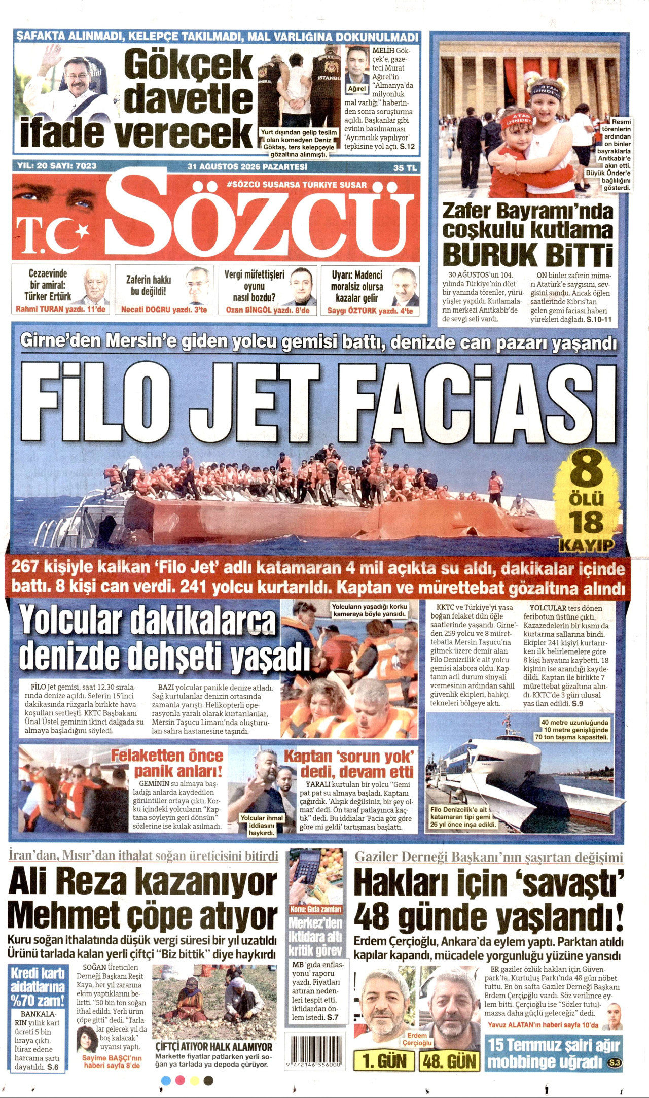 SÖZCÜ 31 Ağustos 2026 Gazete Manşeti Büyük