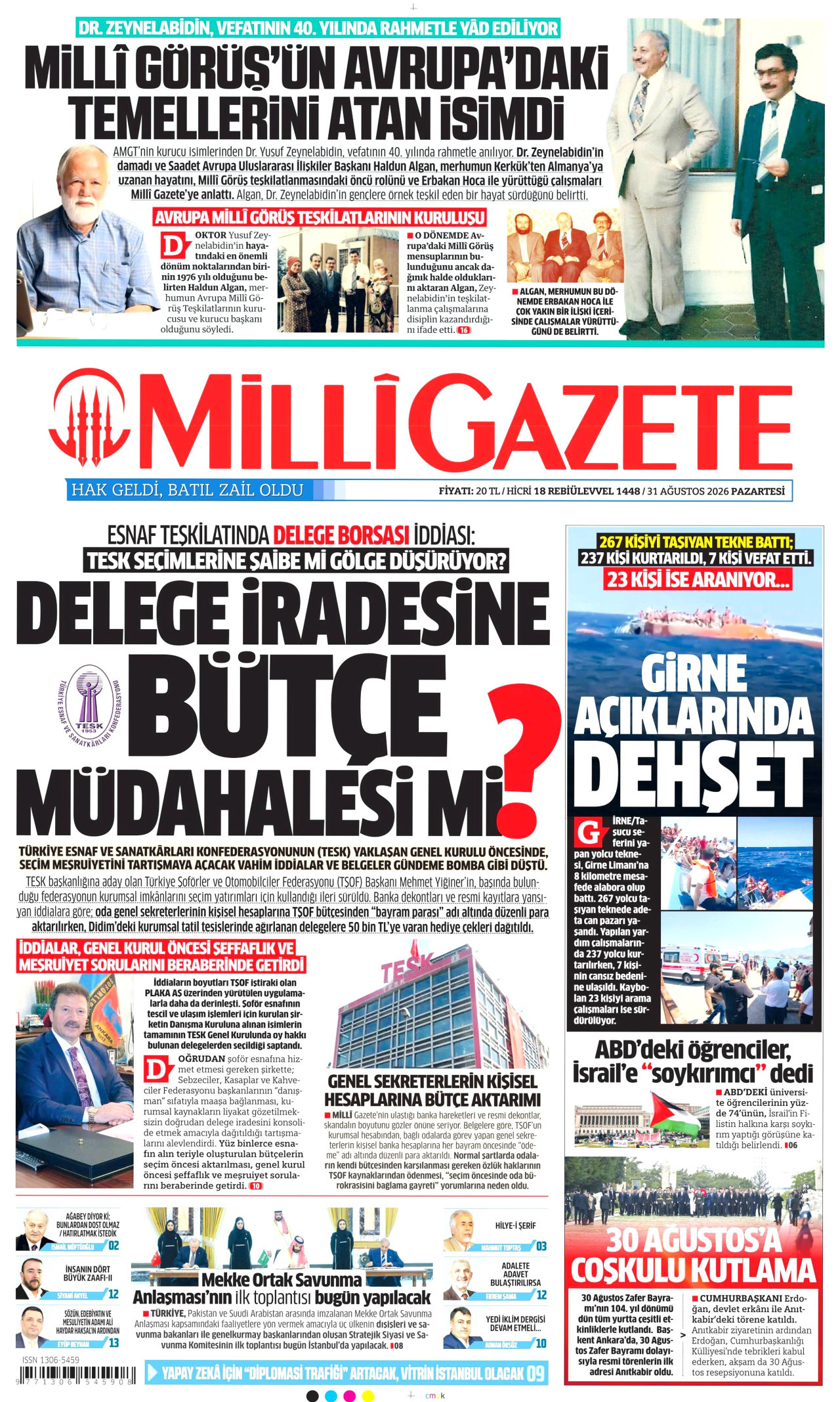 MİLLİ GAZETE 31 Ağustos 2026 Gazete Manşeti Büyük