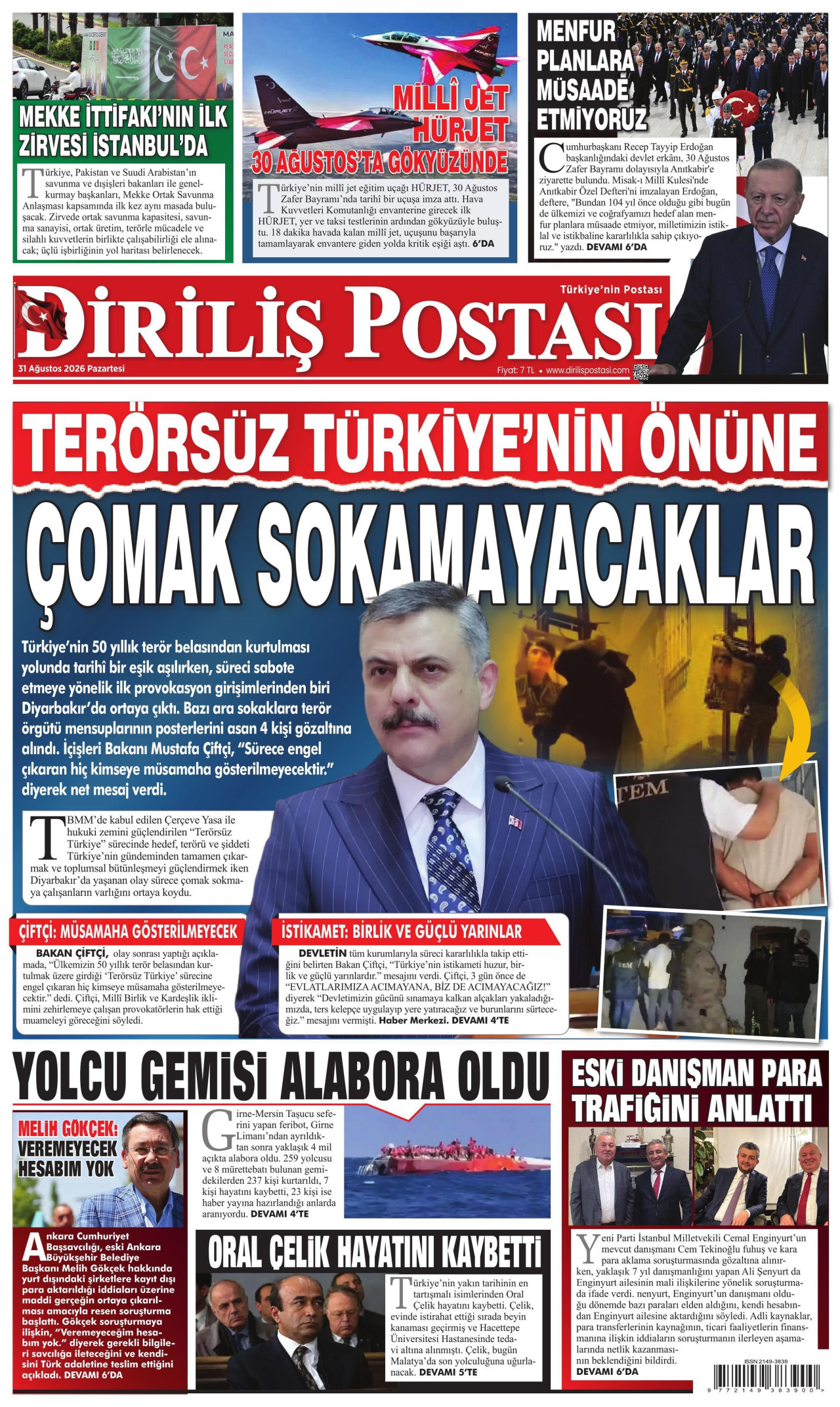 DİRİLİŞ POSTASI 31 Ağustos 2026 Gazete Manşeti Büyük