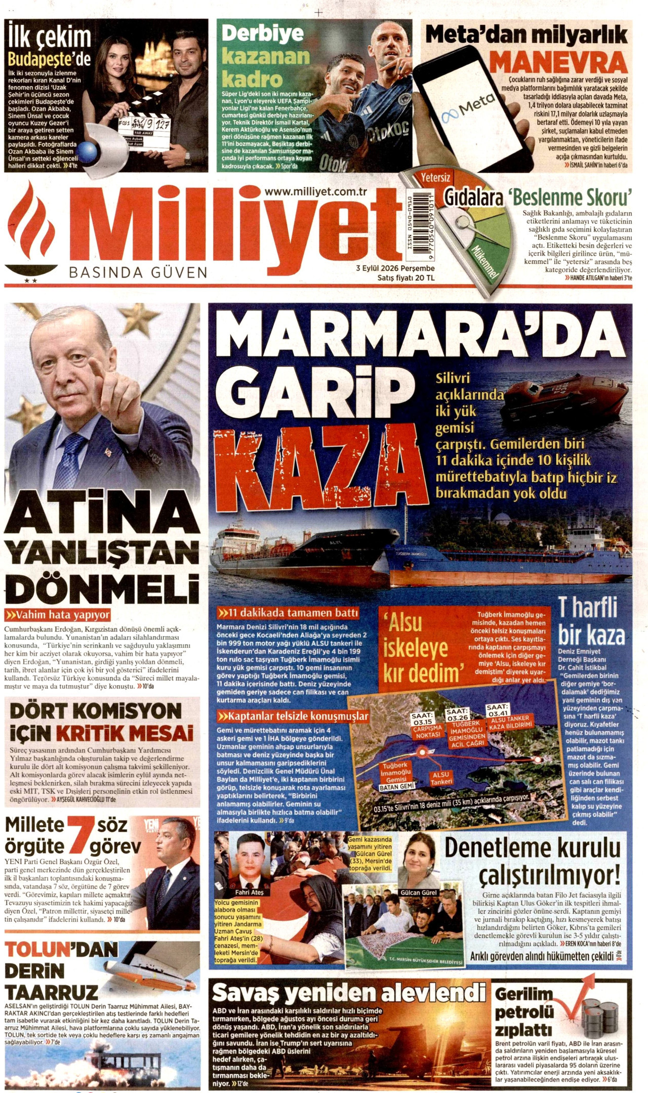 MİLLİYET 3 Eylül 2026 Gazete Manşeti Büyük