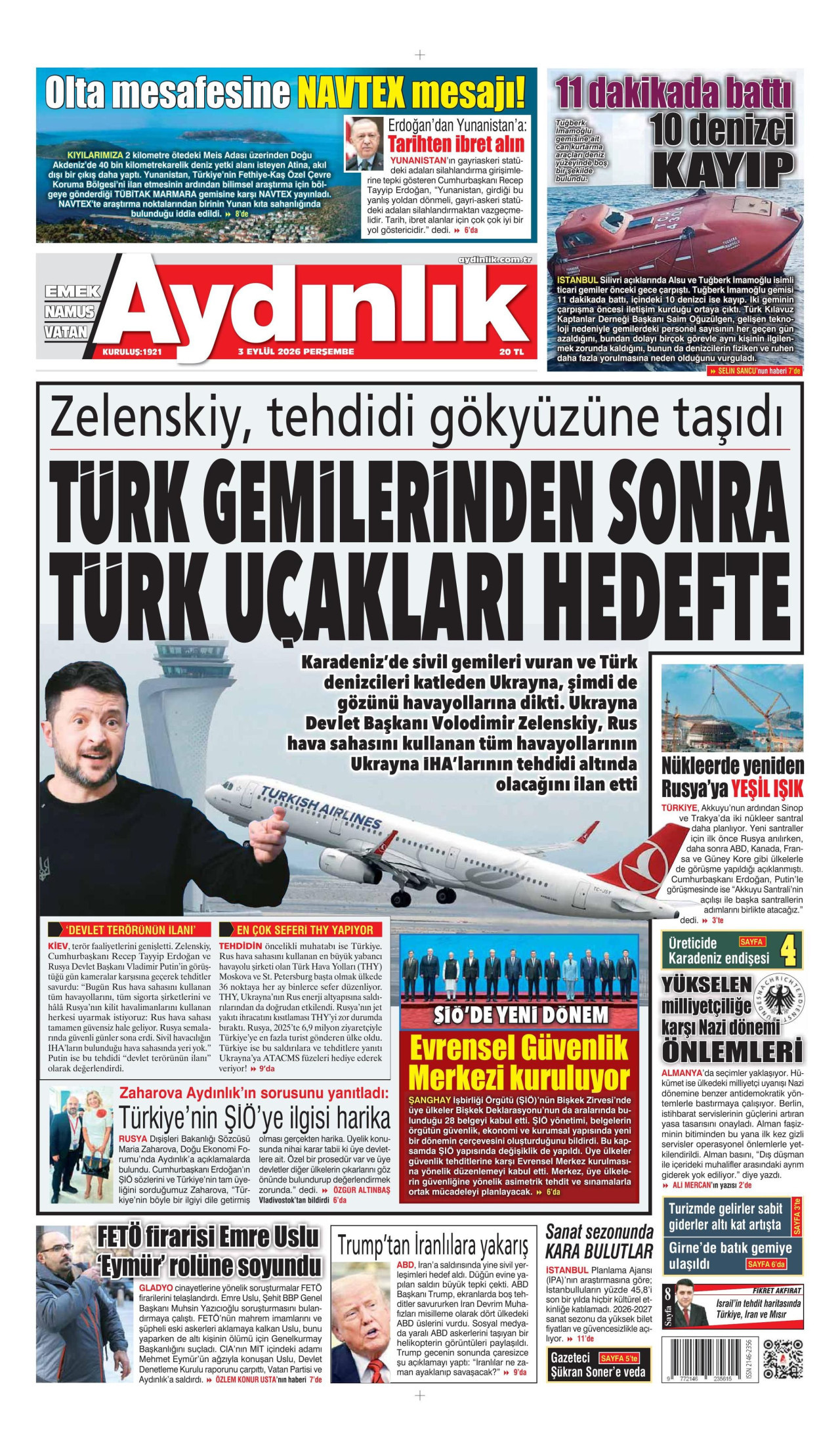AYDINLIK GAZETESİ 3 Eylül 2026 Gazete Manşeti Büyük