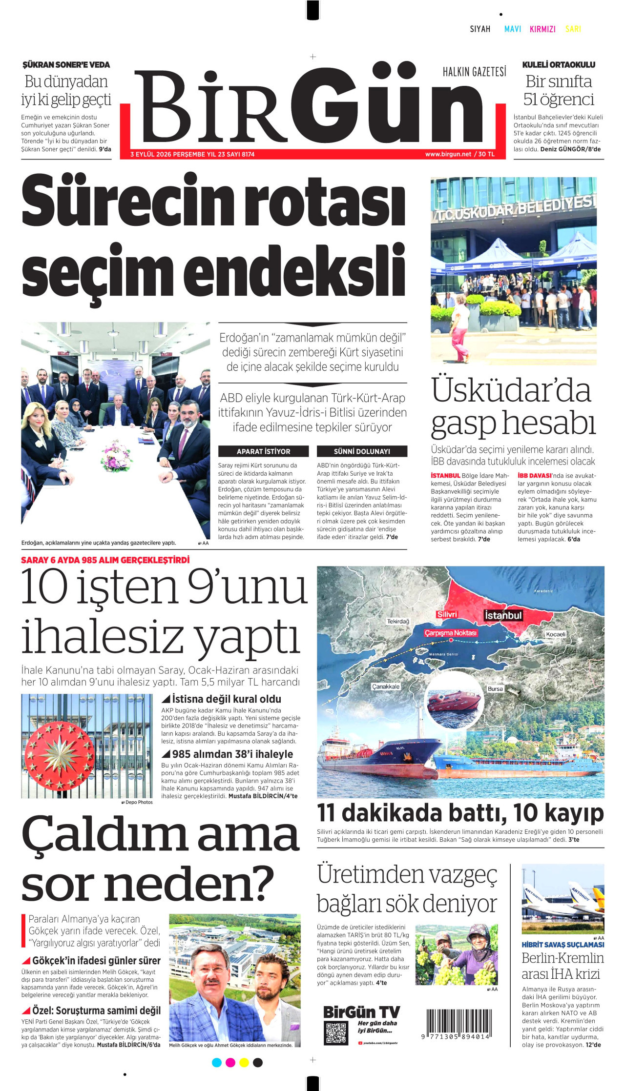 BİRGÜN 3 Eylül 2026 Gazete Manşeti Büyük