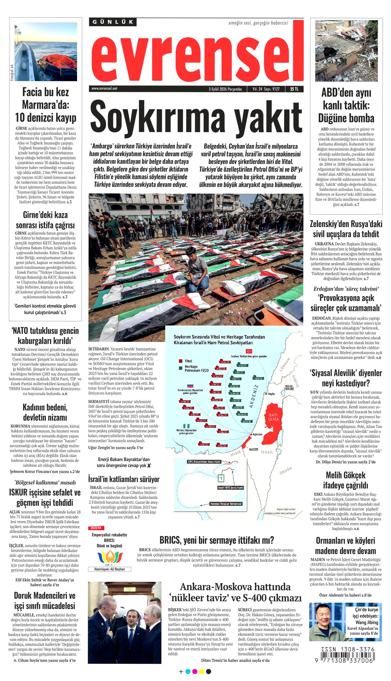 EVRENSEL 3 Eylül 2026 Gazete Manşeti Büyük