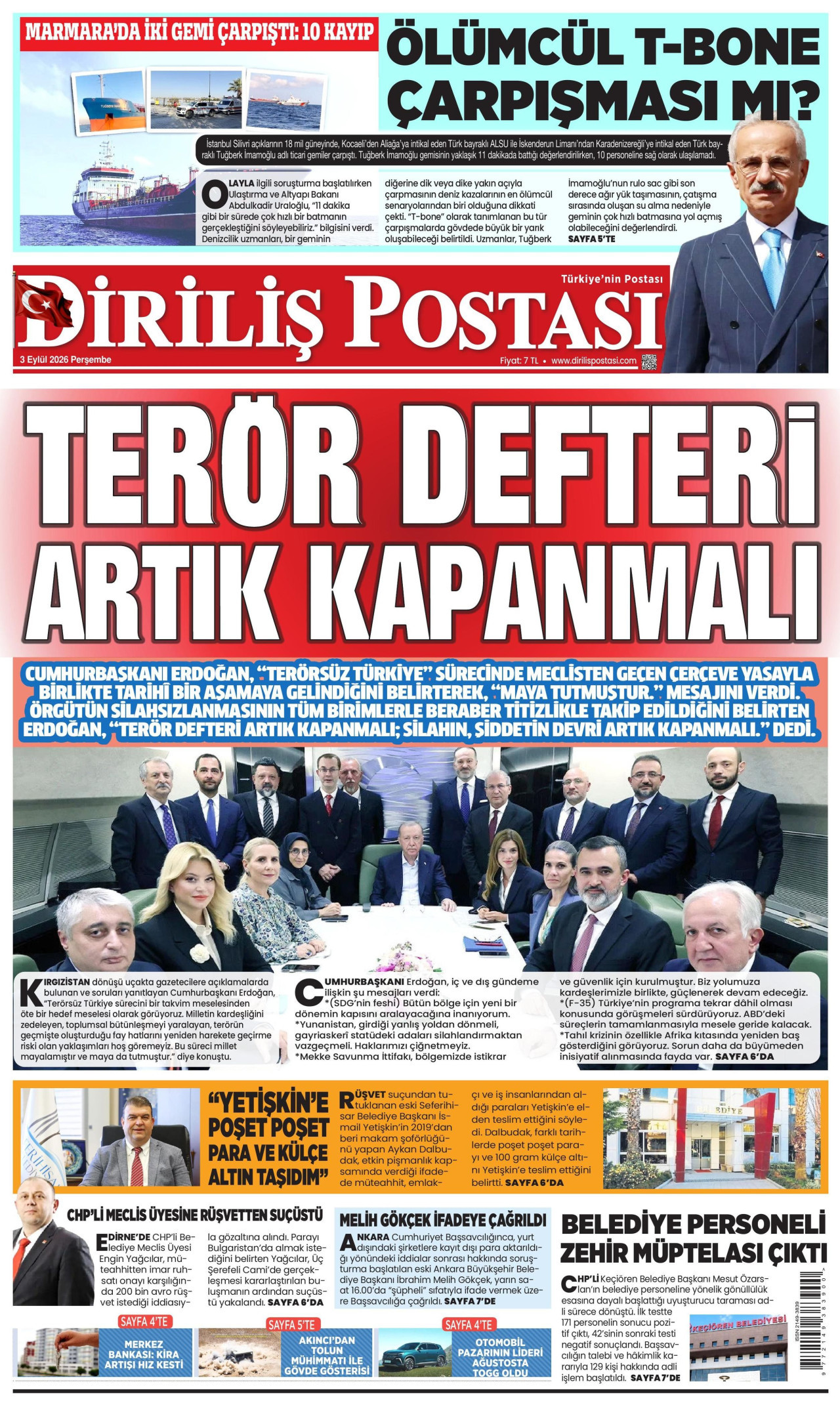 DİRİLİŞ POSTASI 3 Eylül 2026 Gazete Manşeti Büyük