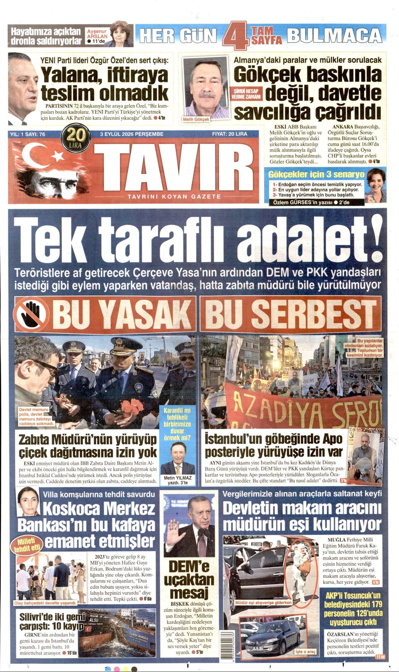 TAVIR GAZETESİ 3 Eylül 2026 Gazete Manşeti Büyük