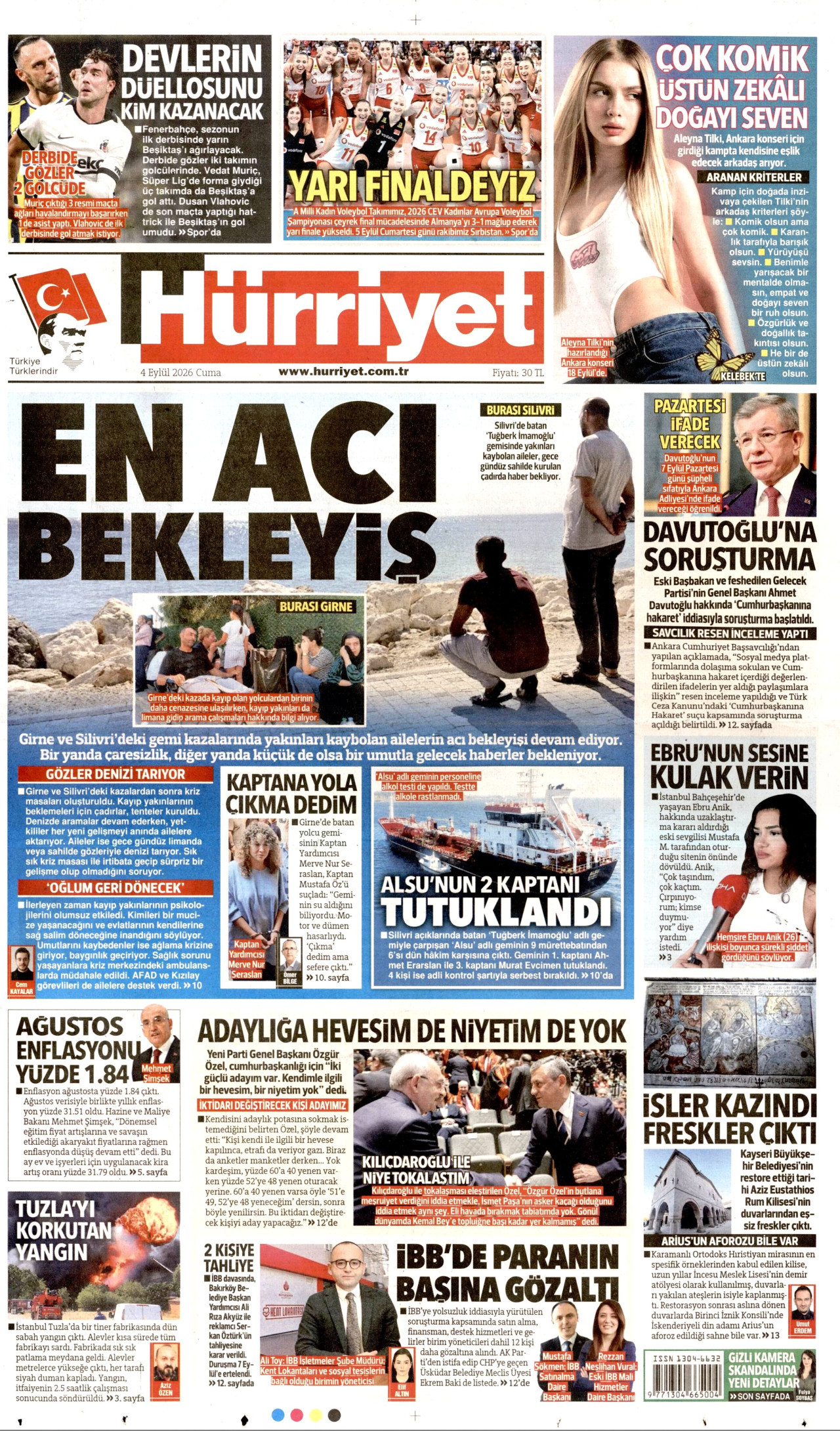 HÜRRİYET 4 Eylül 2026 Gazete Manşeti Büyük