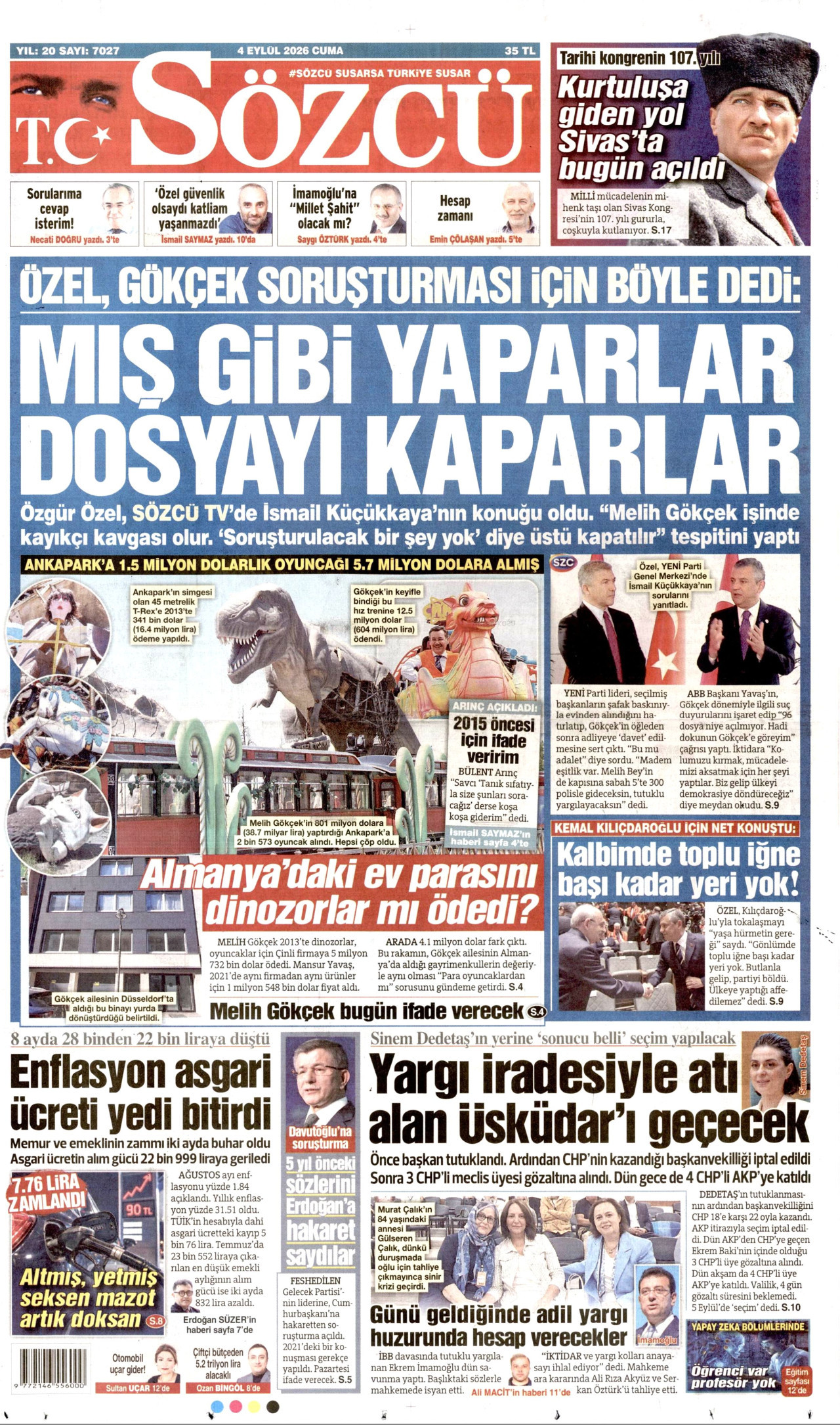 SÖZCÜ 4 Eylül 2026 Gazete Manşeti Büyük