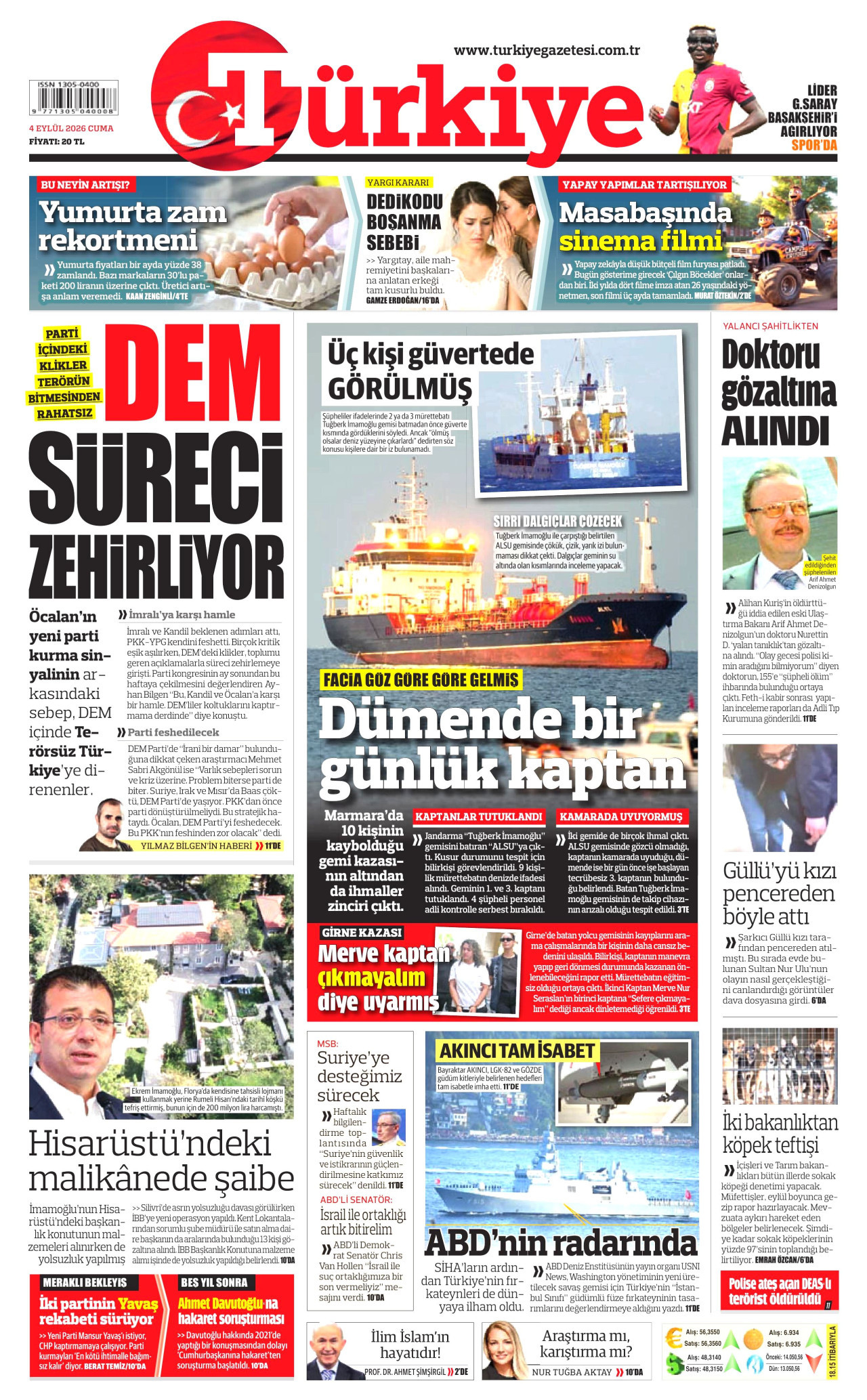 TÜRKİYE GAZETESİ 4 Eylül 2026 Gazete Manşeti Büyük