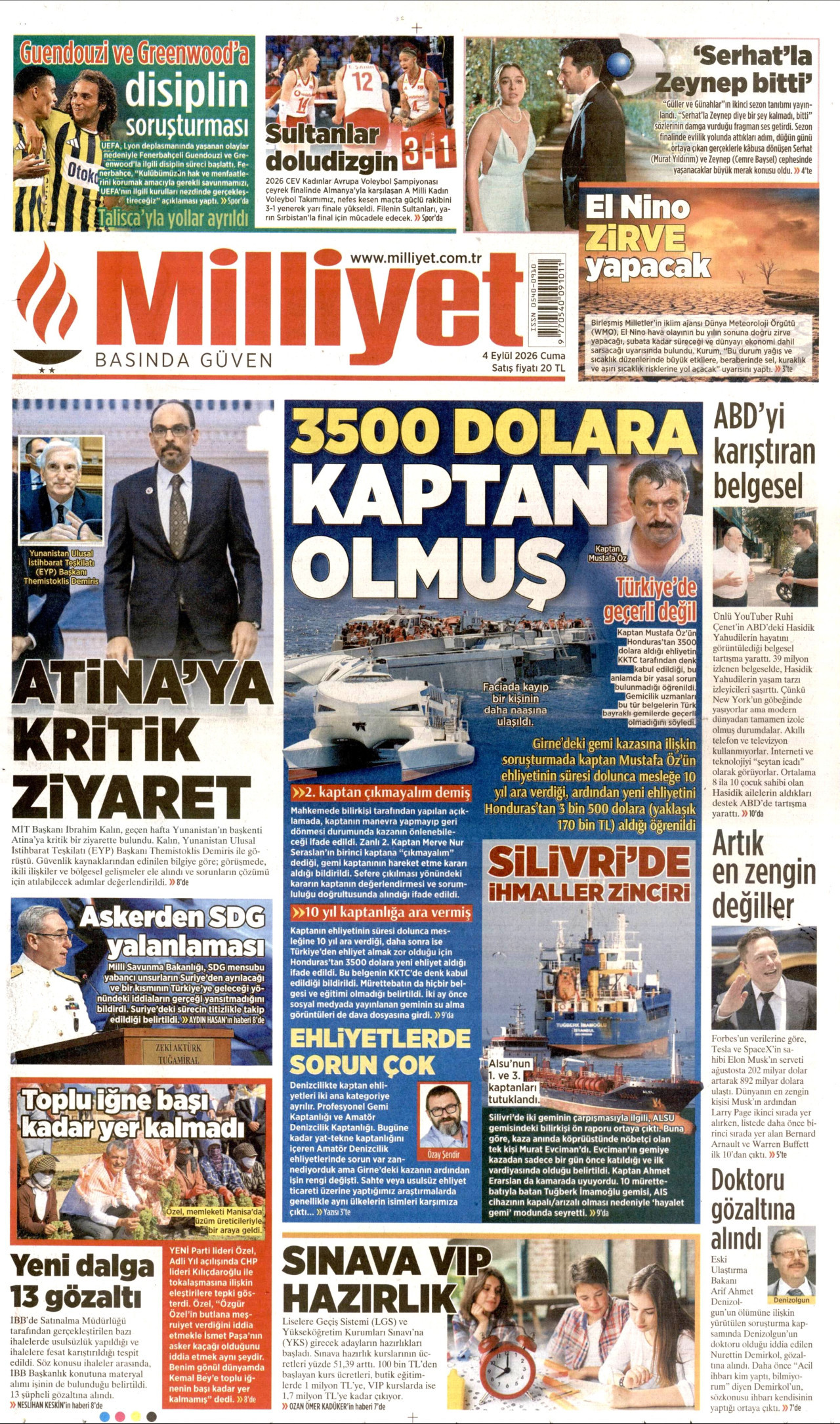 MİLLİYET 4 Eylül 2026 Gazete Manşeti Büyük